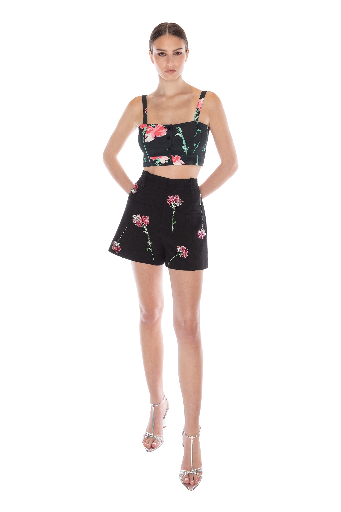 'CECIL BEATON PINK CARNATION' HIGH WAISTED SHORTS - - Libertine
