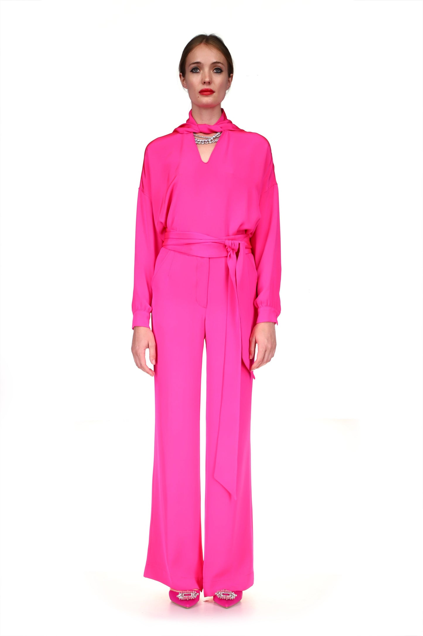 'OVERSATURATED SILKS' PINK WIDE LEG TROUSERS - PANTS - Libertine