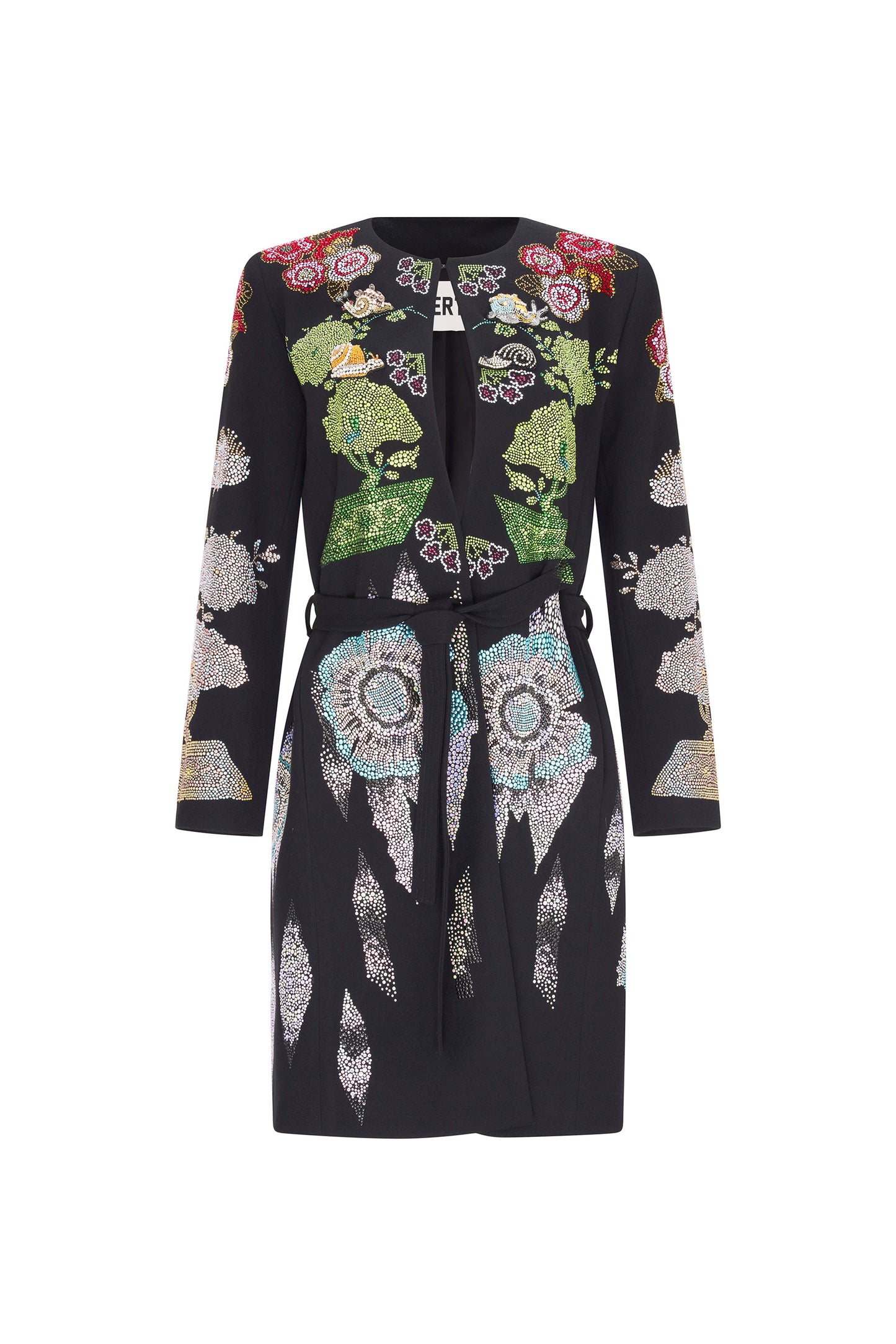 'BONSAI COLLAGE' BELTED COLLARLESS COAT - - Libertine