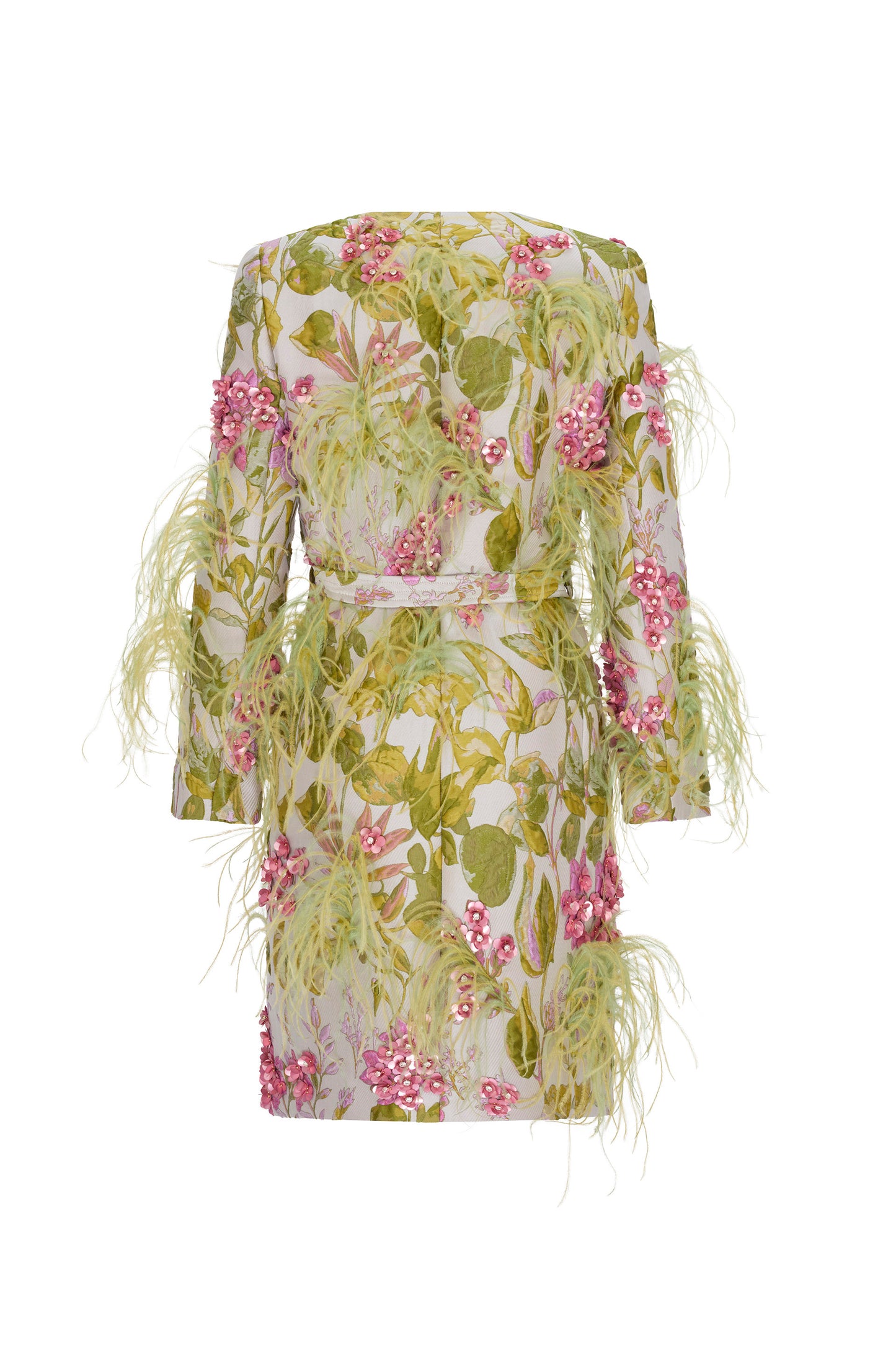 'DIANTHUS' EMBELLISHED BELTED COLLARLESS COAT - - Libertine