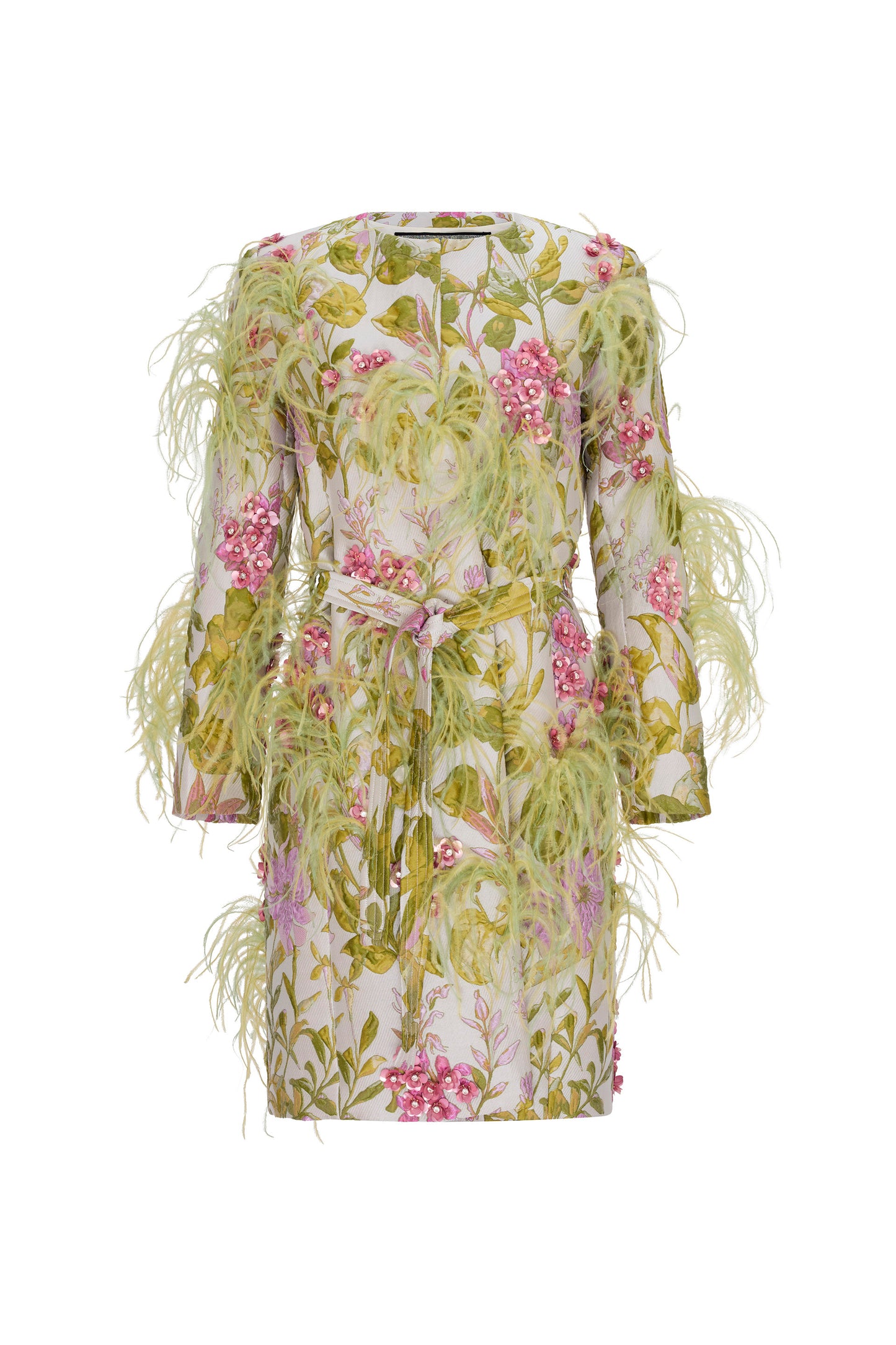 'DIANTHUS' EMBELLISHED BELTED COLLARLESS COAT - - Libertine