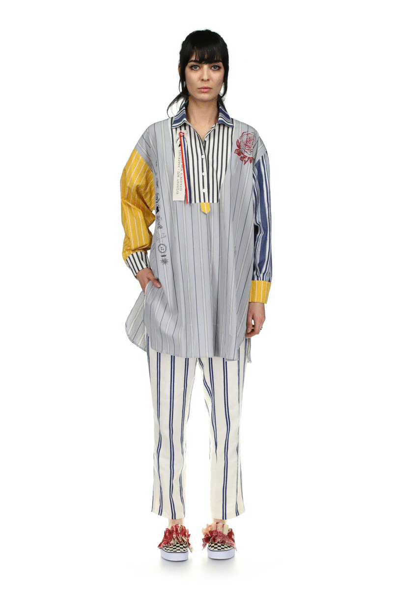 Silk Screen Melange Mixed Stripe Tunic - Women's Tops - Libertine|https://cdn.shopify.com/videos/c/o/v/dd7e5547346944fb9523e678fb69abf6.mp4