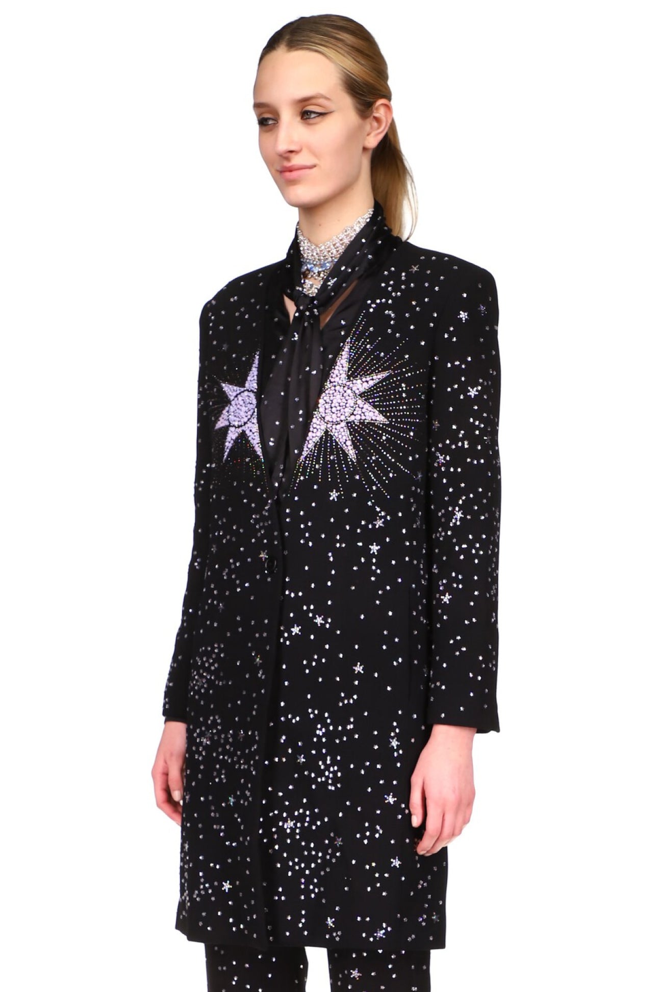 CRYSTAL 'PINK STAR' SLIM V-NECK COAT - COATS - Libertine