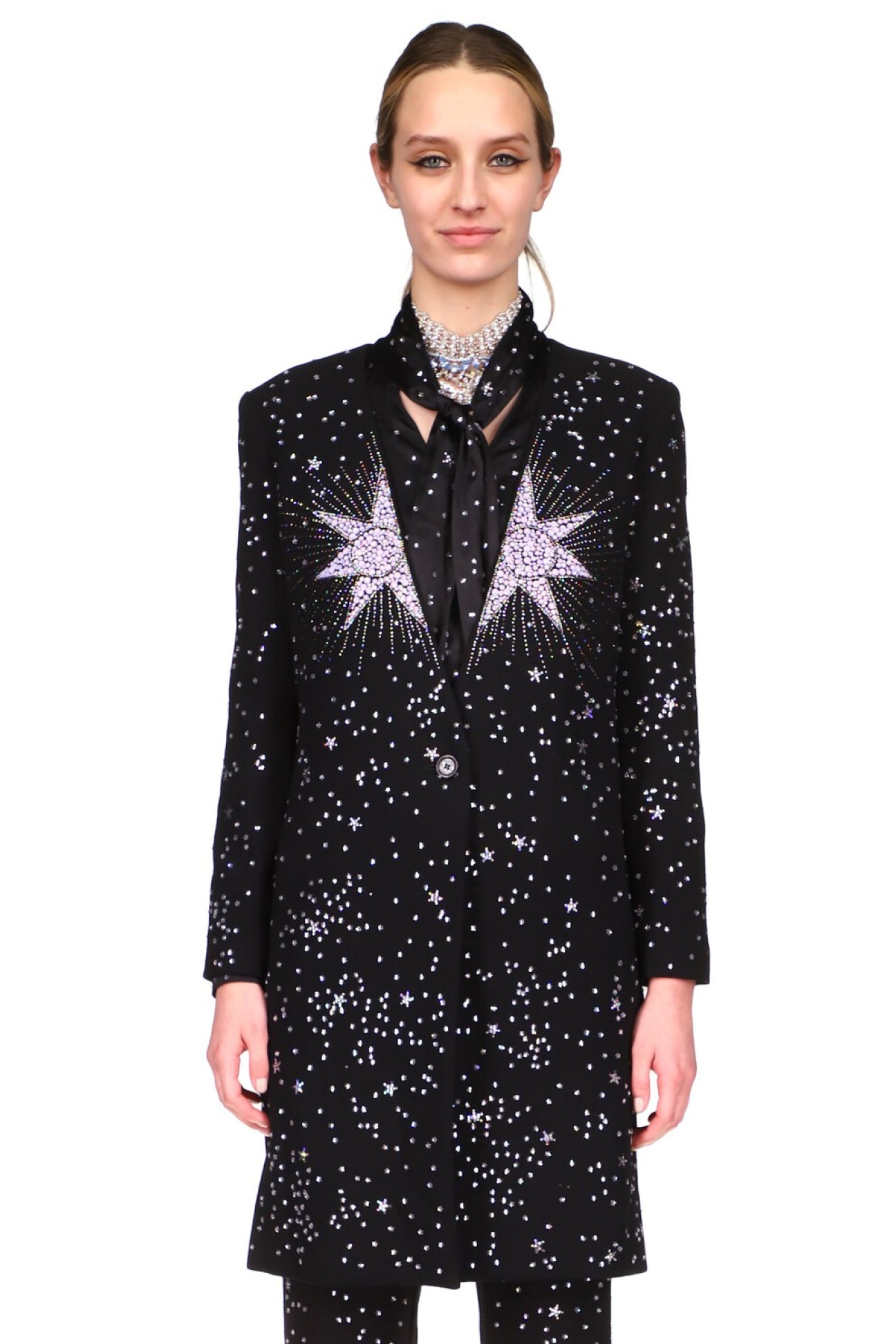 CRYSTAL 'PINK STAR' SLIM V-NECK COAT - COATS - Libertine