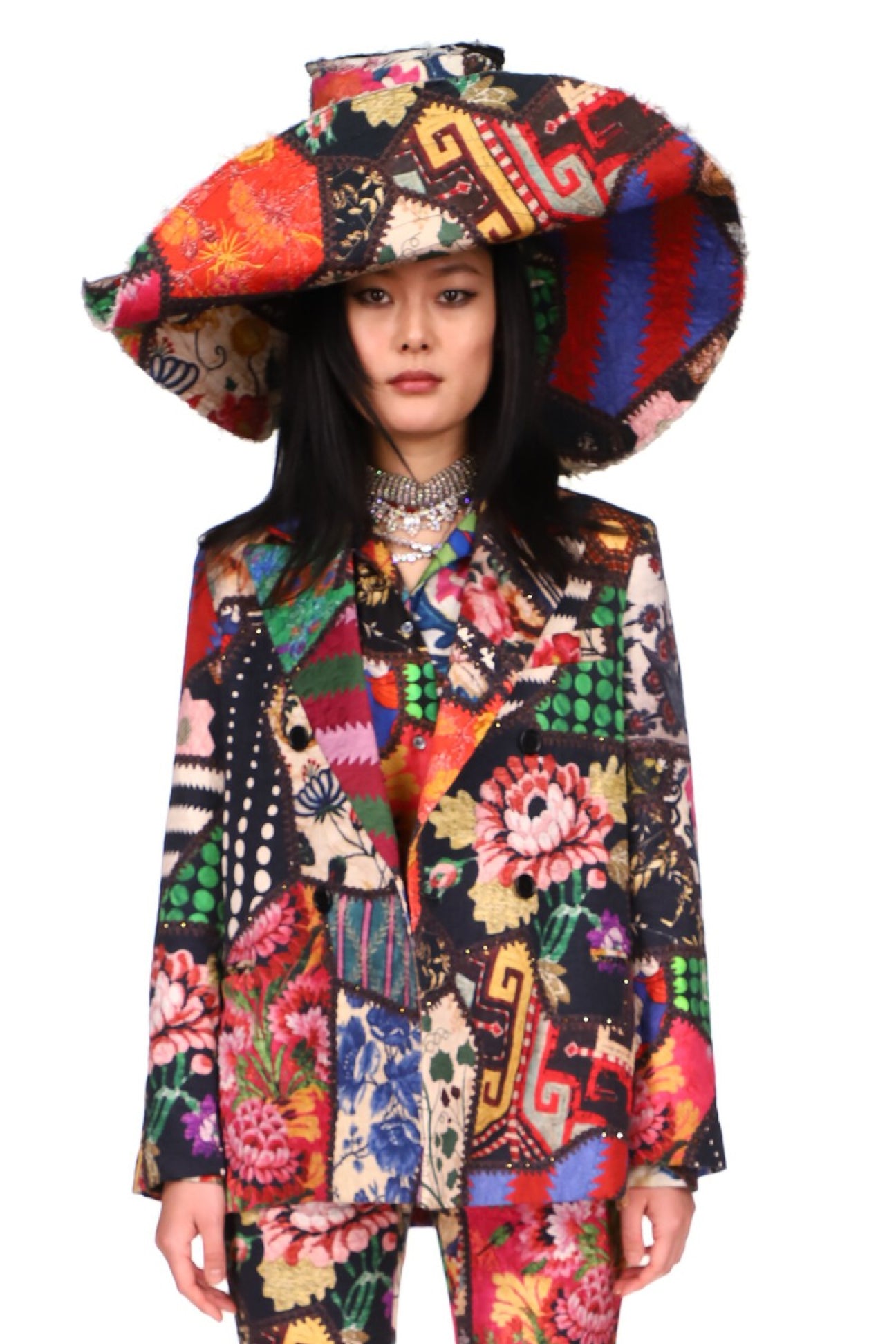 'HOTCH POTCH CRAZY QUILT' DOUBLE BREASTED JACKET WITH CRYSTAL SEAMS - BLAZERS - Libertine