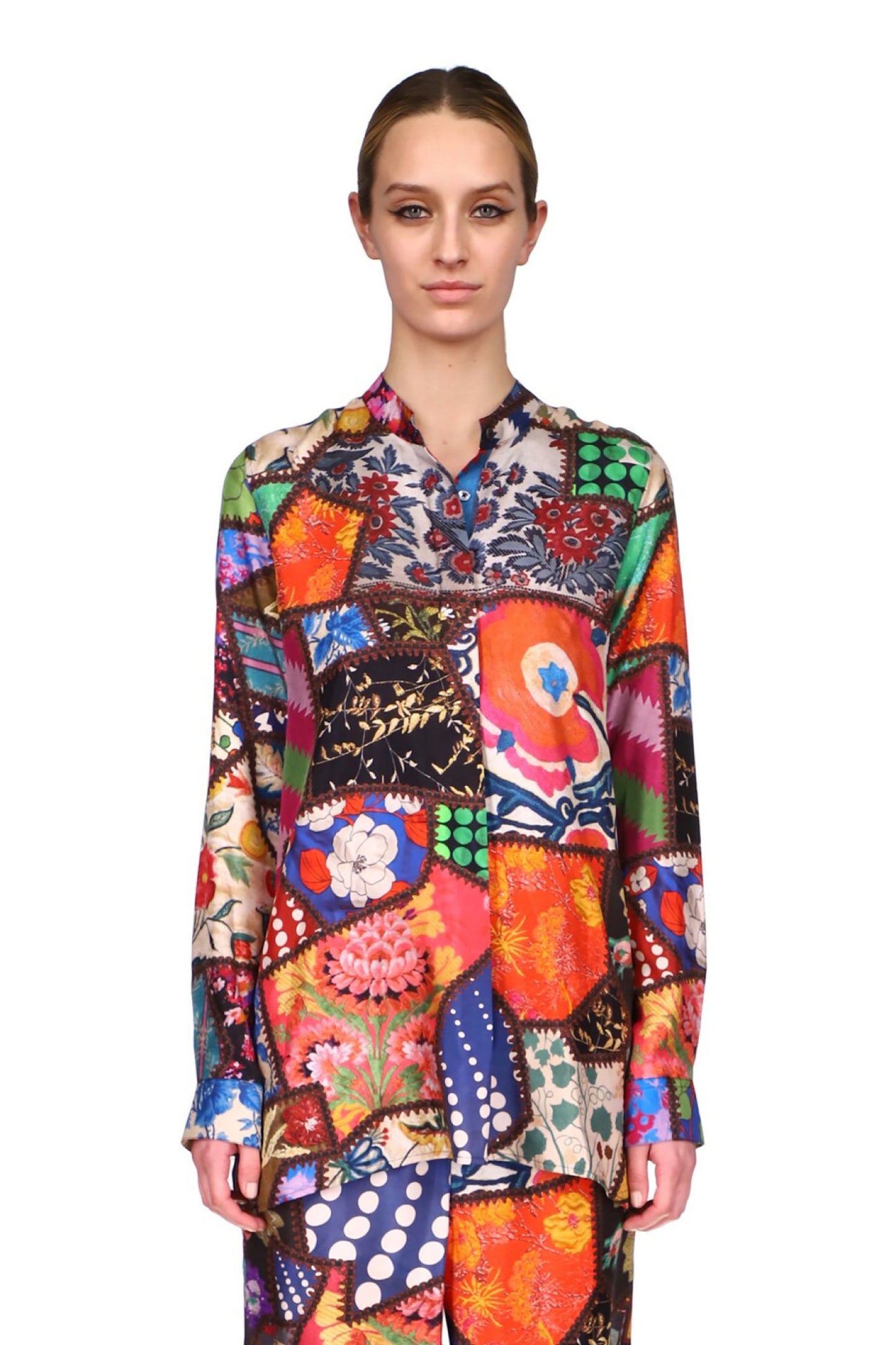 'HOTCH POTCH CRAZY QUILT' SILK TUNIC BLOUSE - SHIRTS - Libertine