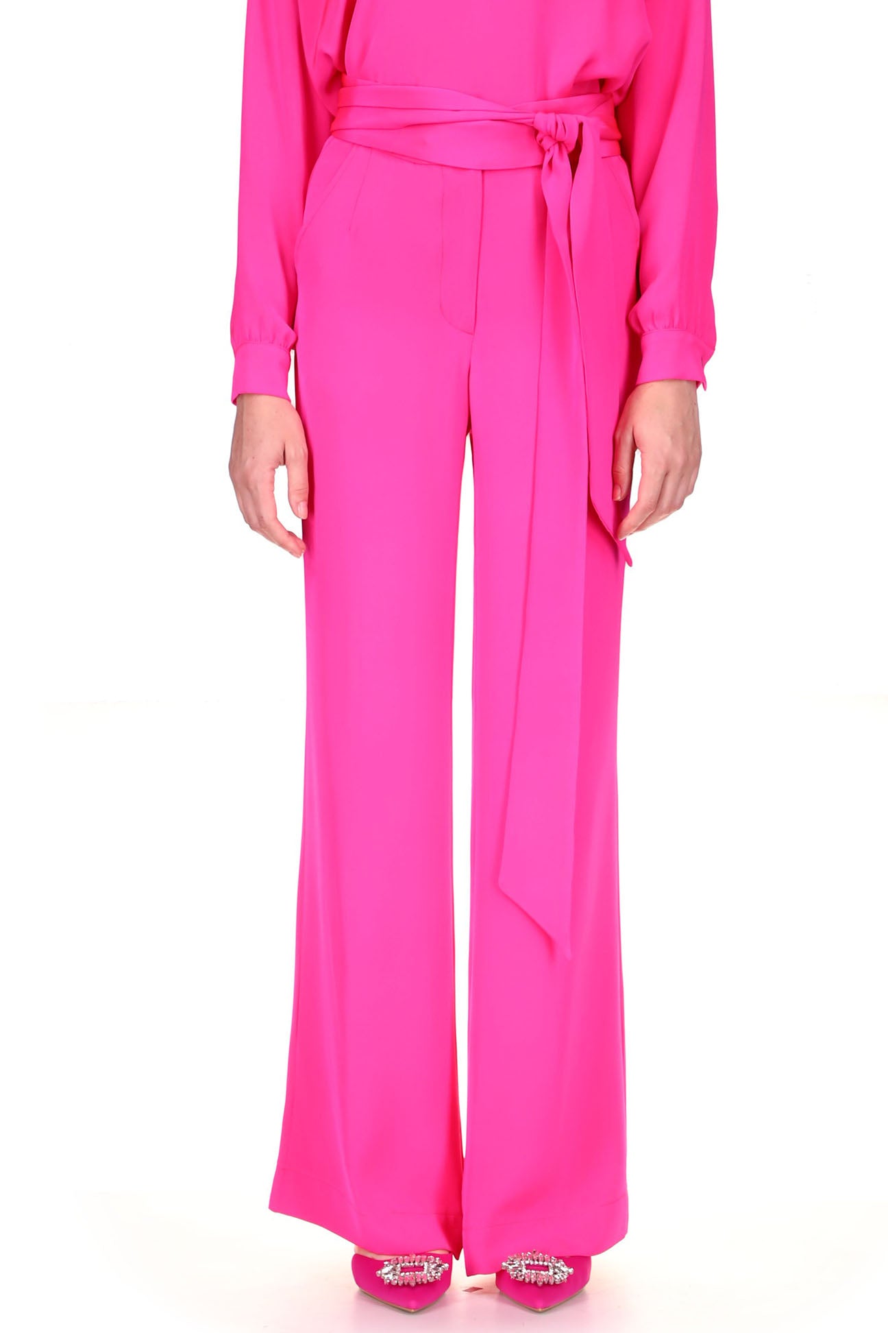 'OVERSATURATED SILKS' PINK WIDE LEG TROUSERS - PANTS - Libertine