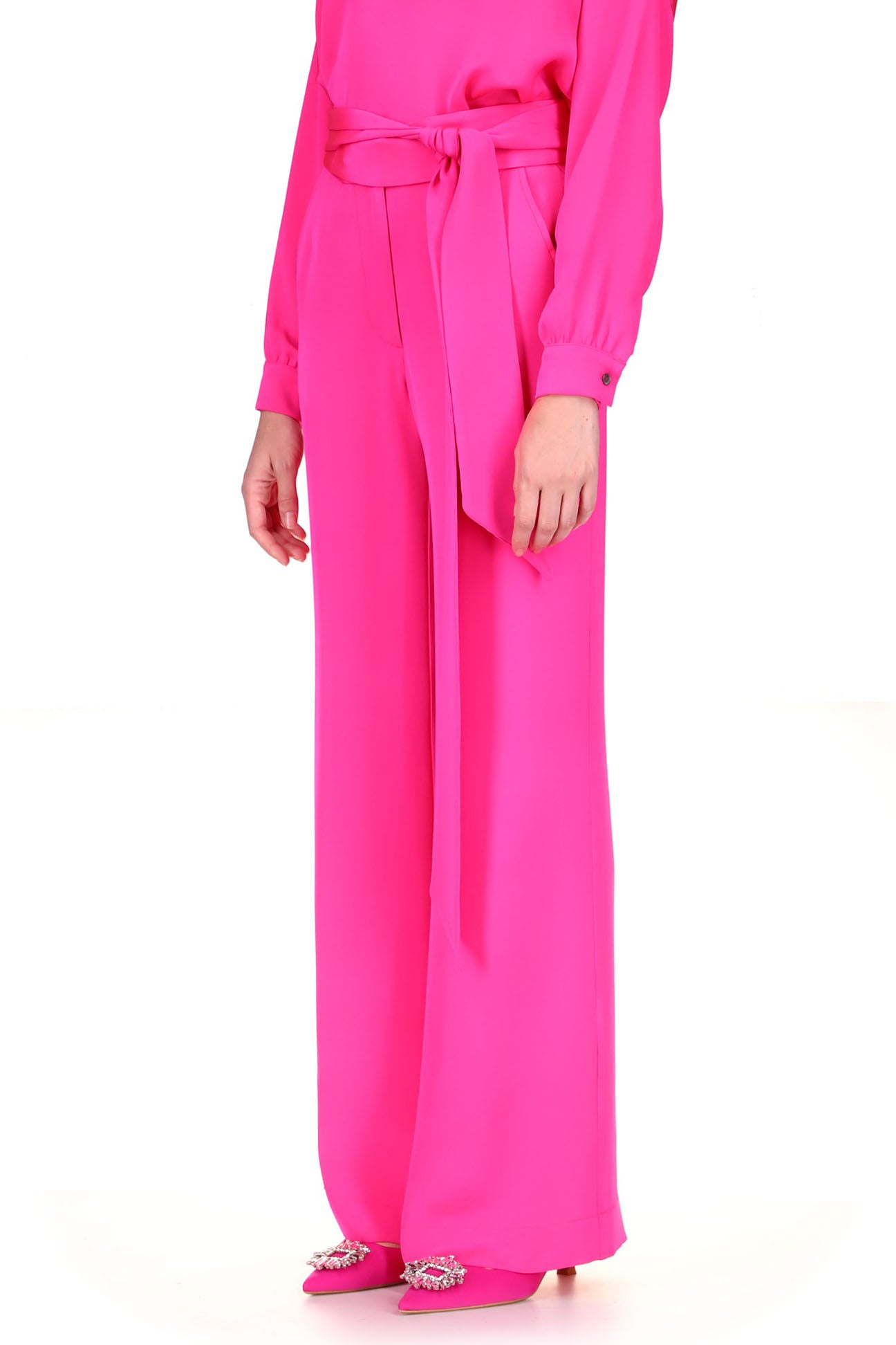 'OVERSATURATED SILKS' PINK WIDE LEG TROUSERS - PANTS - Libertine
