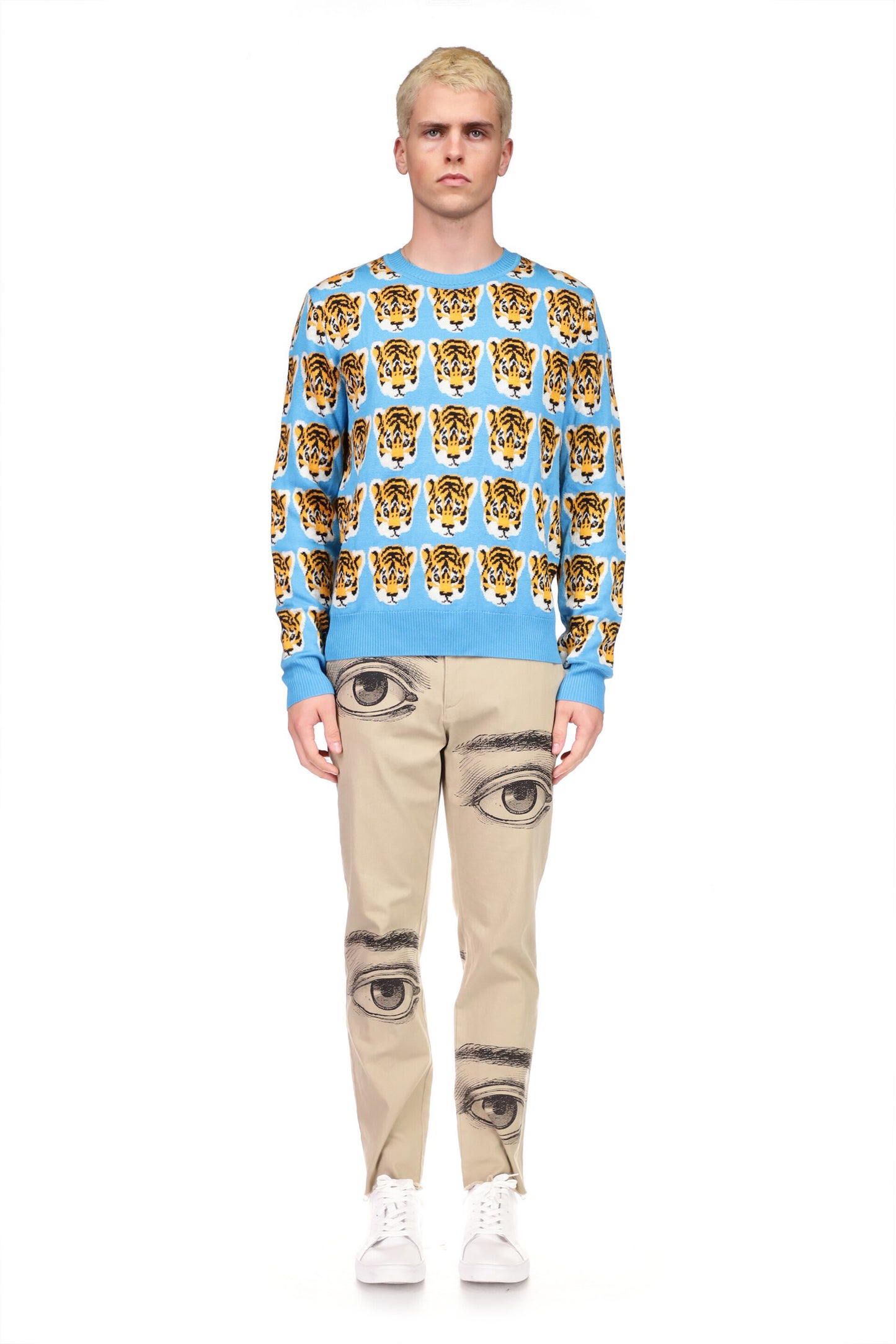 TIGER PRINT CREWNECK CASHMERE PULLOVER - SWEATERS - Libertine