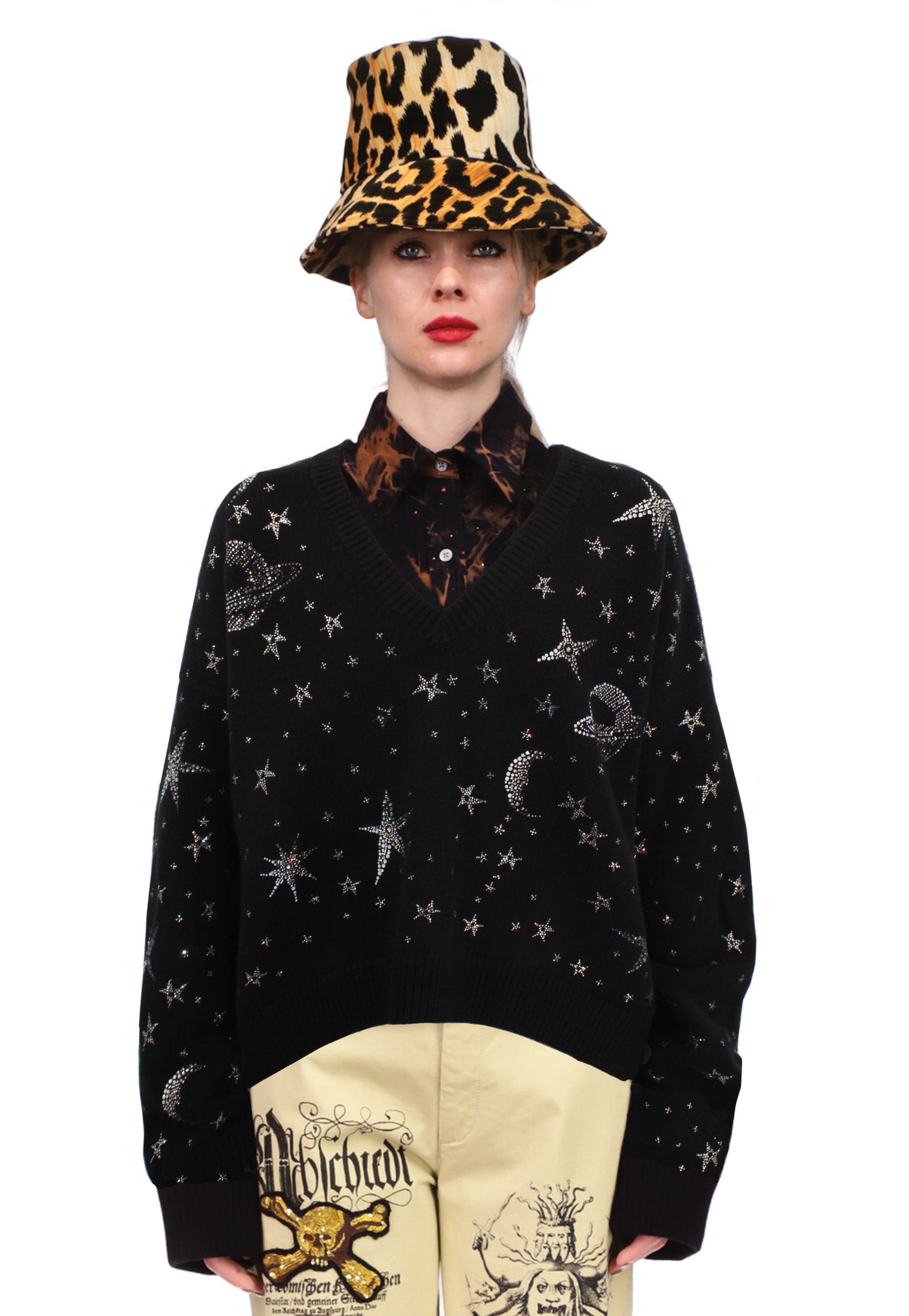 'HERE, THERE, AND EVERYWHERE' SHORTIE V-NECK SWEATER - - Libertine