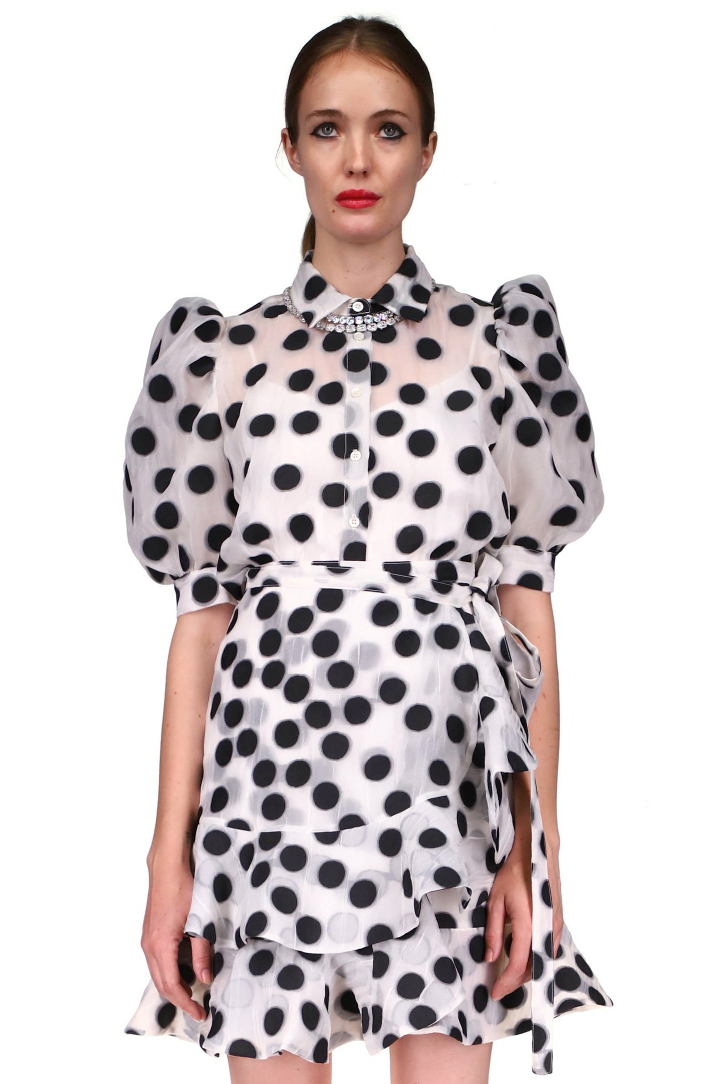 'PEGGY DOTS' PUFF SLEEVE BLOUSE - TOPS - Libertine
