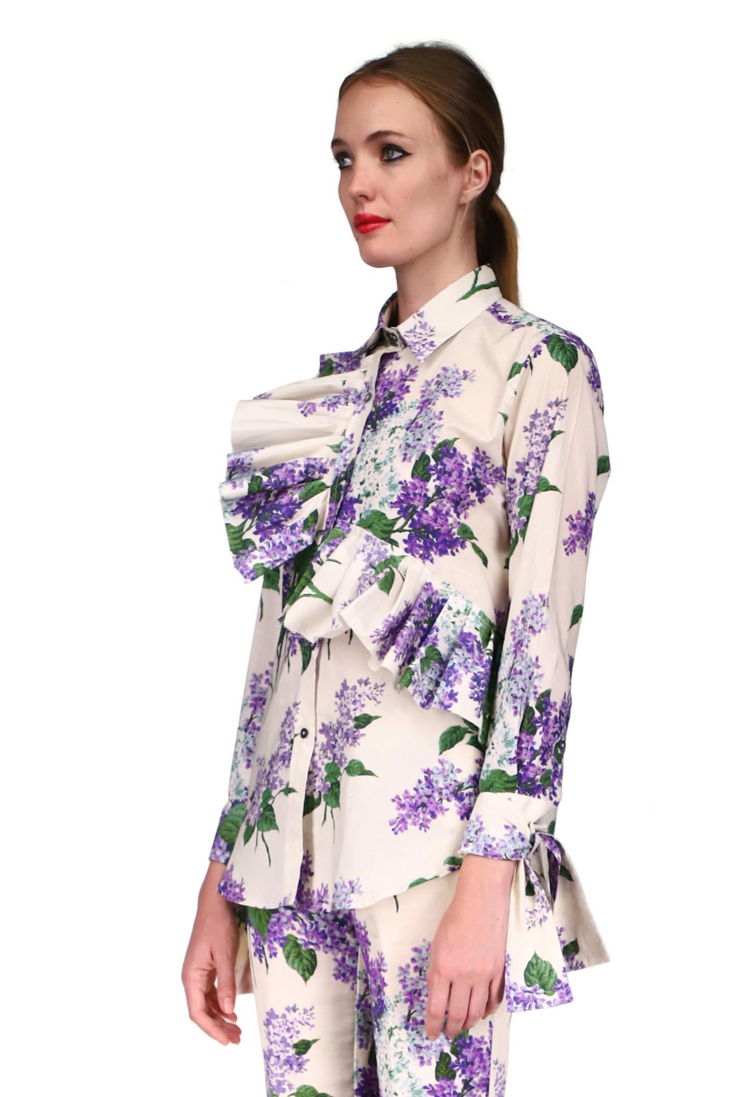 'LILAC GARDEN' RUFFLE FRONT SHIRT - CLASSIC SHIRTS - Libertine