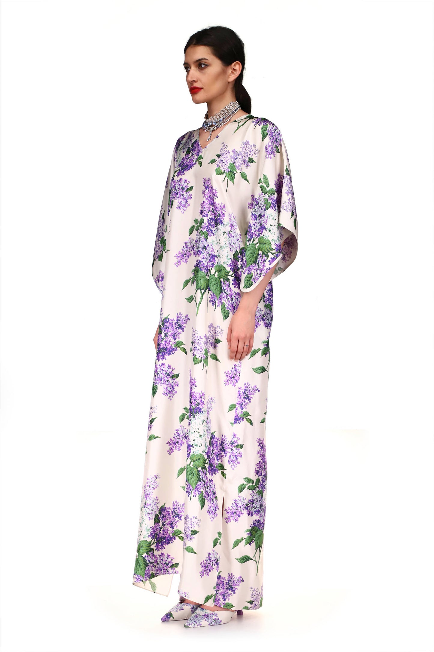'EMBELLISHED LILAC GARDEN' KAFTAN DRESS - DRESSES - Libertine