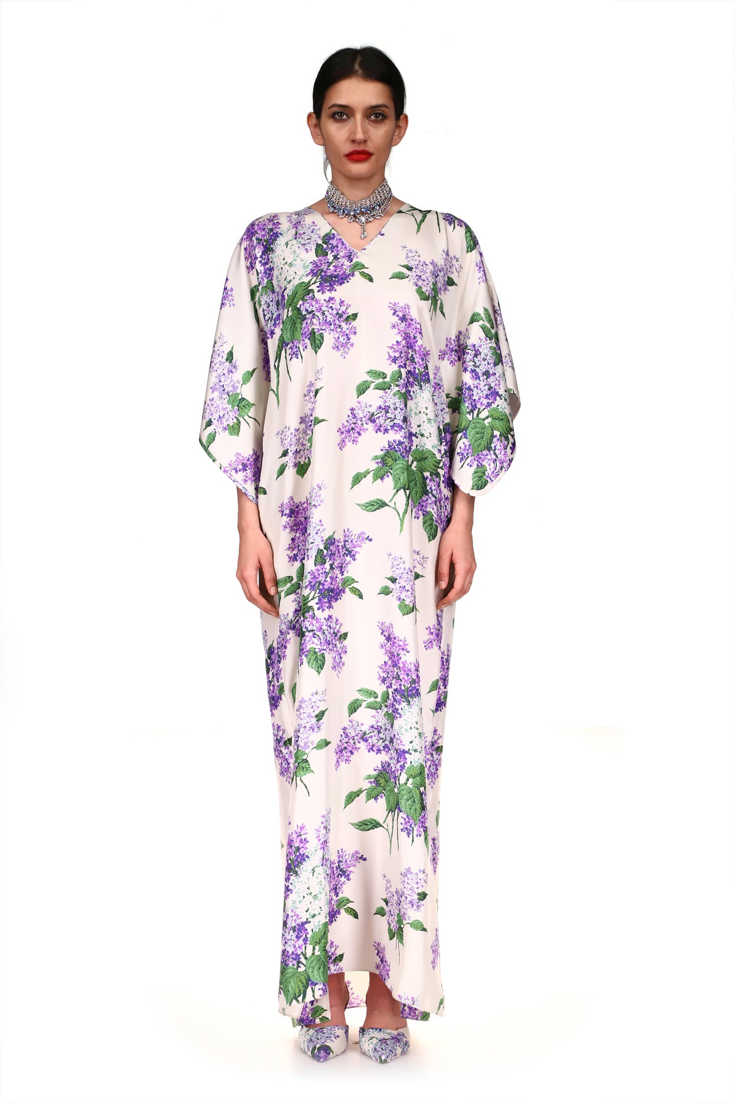 'EMBELLISHED LILAC GARDEN' KAFTAN DRESS - DRESSES - Libertine