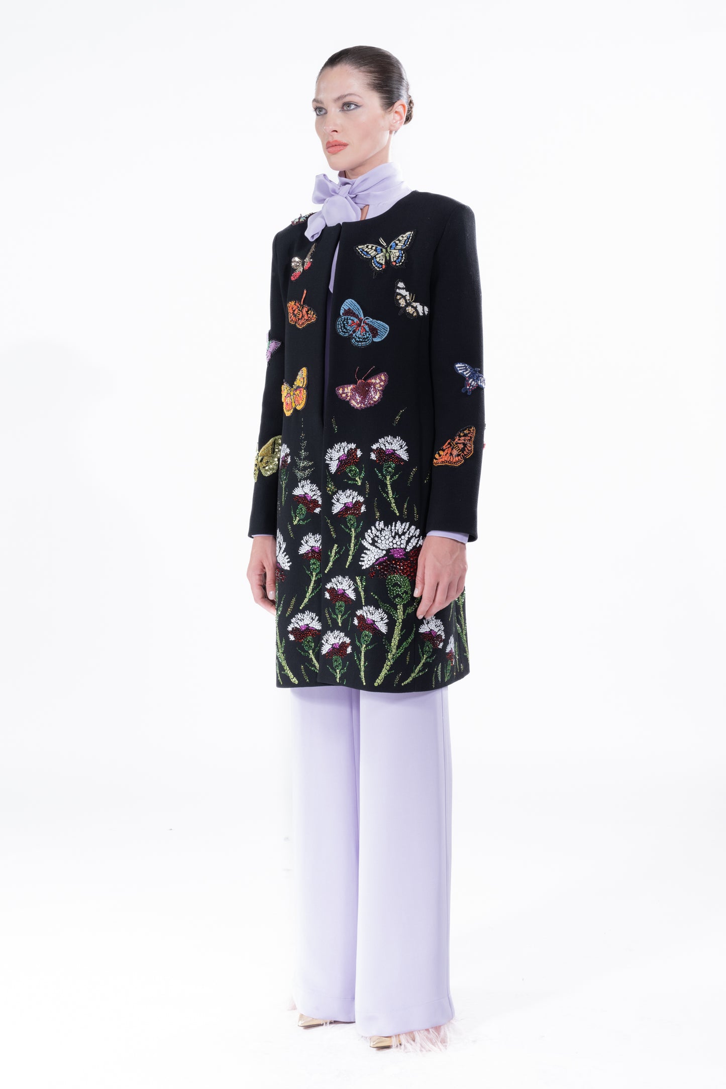 'Millions of Butterflies & Ottoman Carnation' Classic Collarless Coat - - Libertine