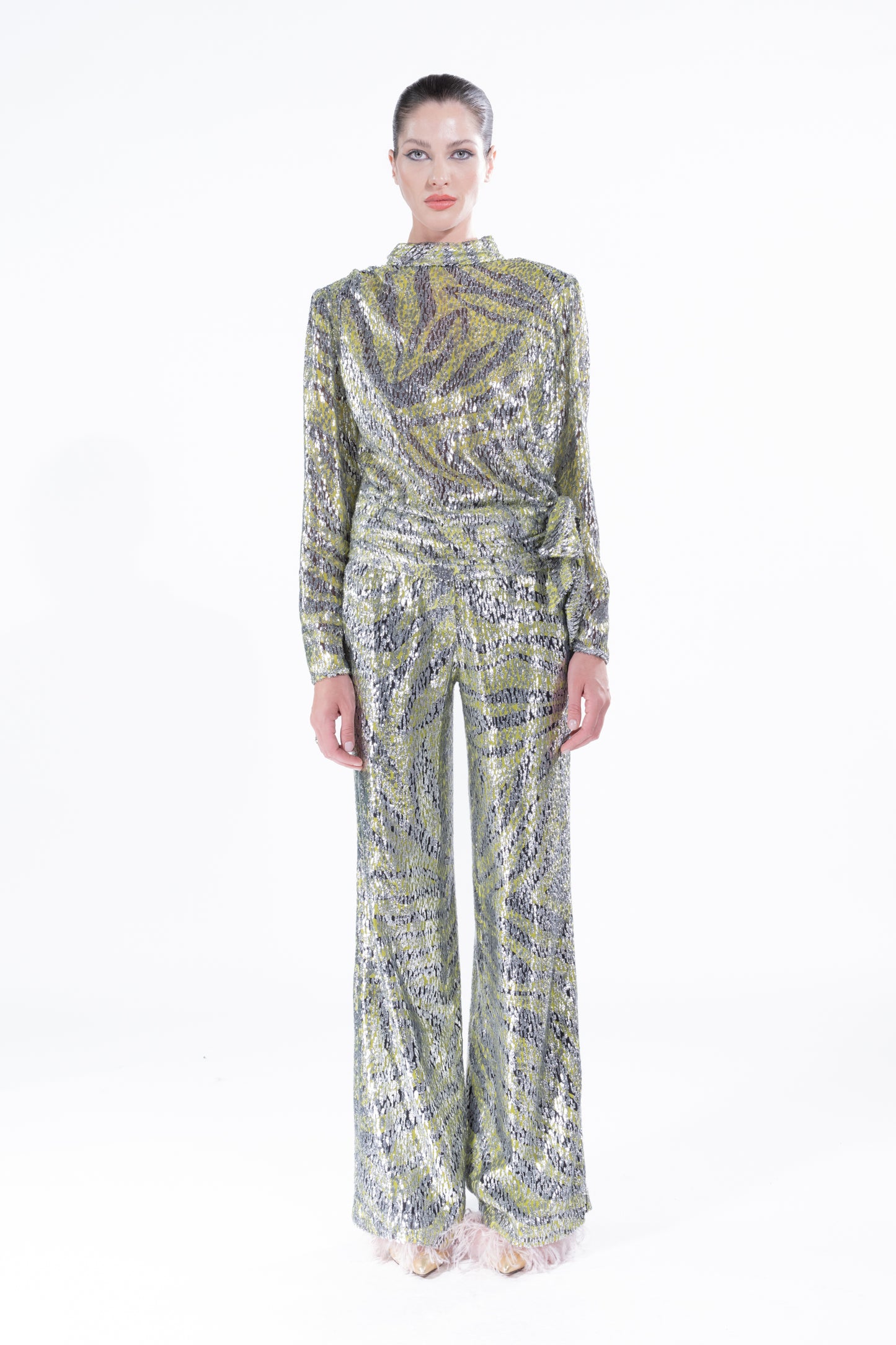 'MOSSY VELVET' SIDE TIE BLOUSE - - Libertine