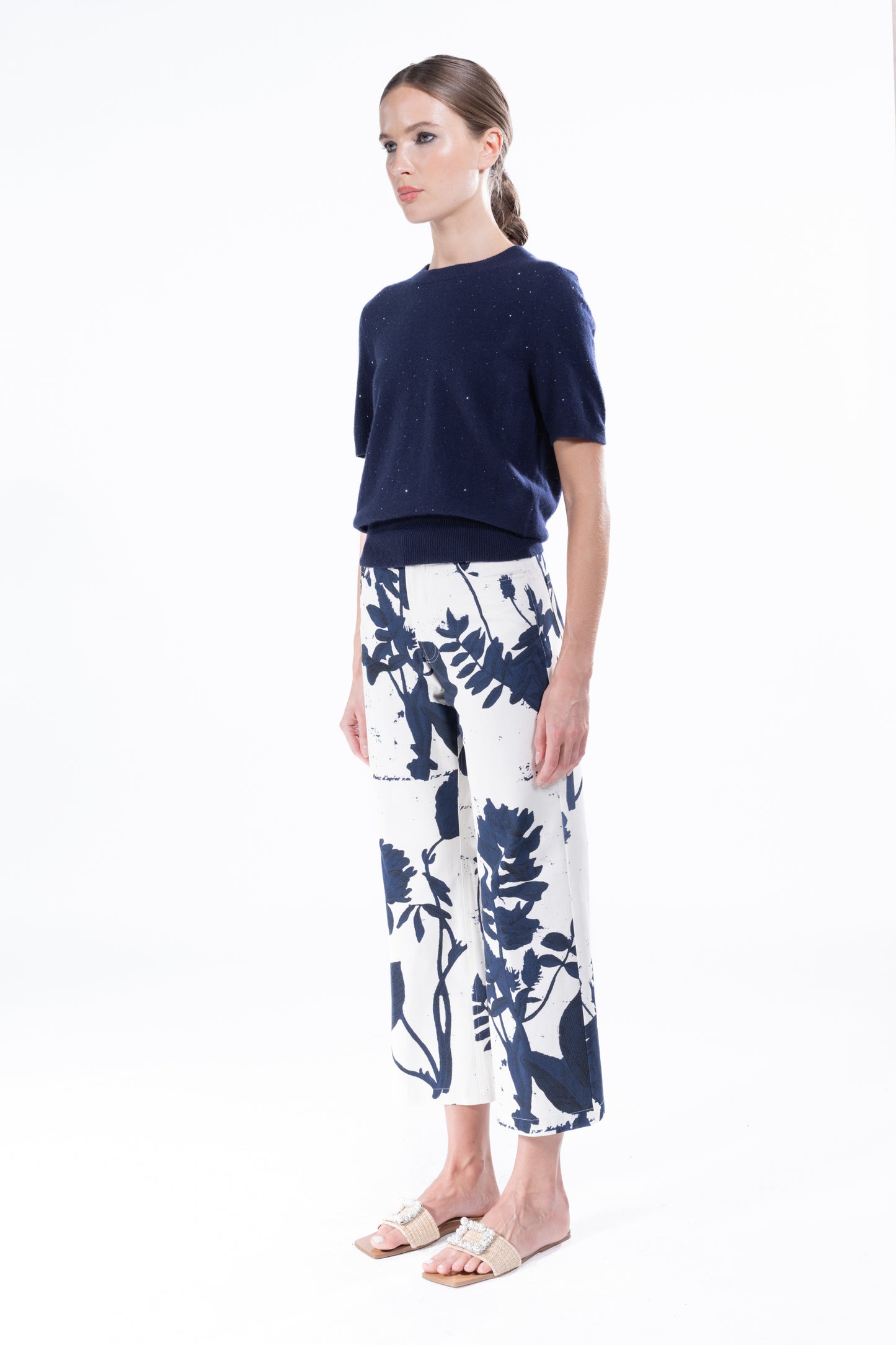 'CYANOTYPES' CROPPED WIDE LEG PANT - - Libertine