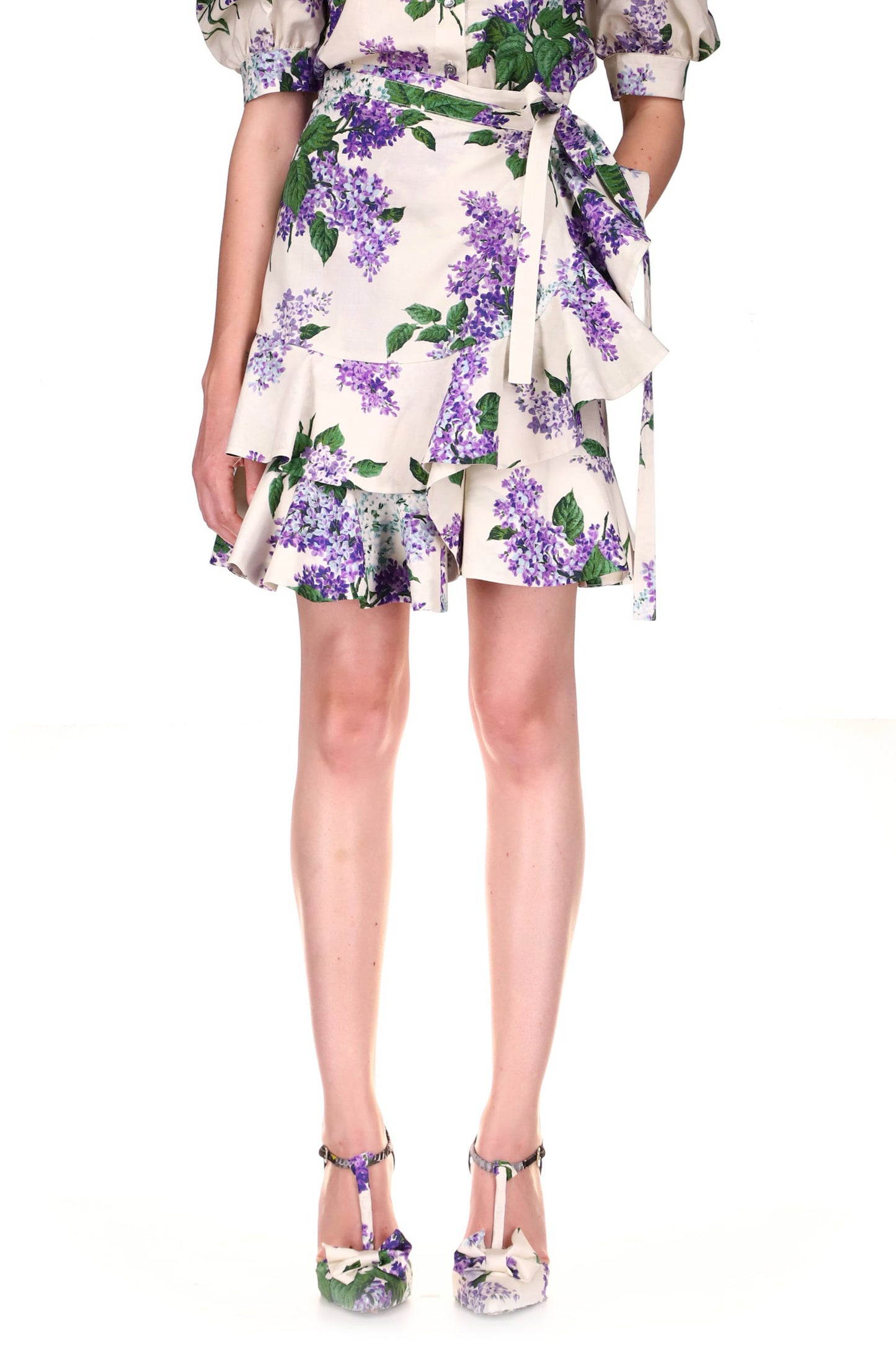 'LILAC GARDEN' SHORTIE RUFFLE WRAP SKIRT - SKIRTS - Libertine