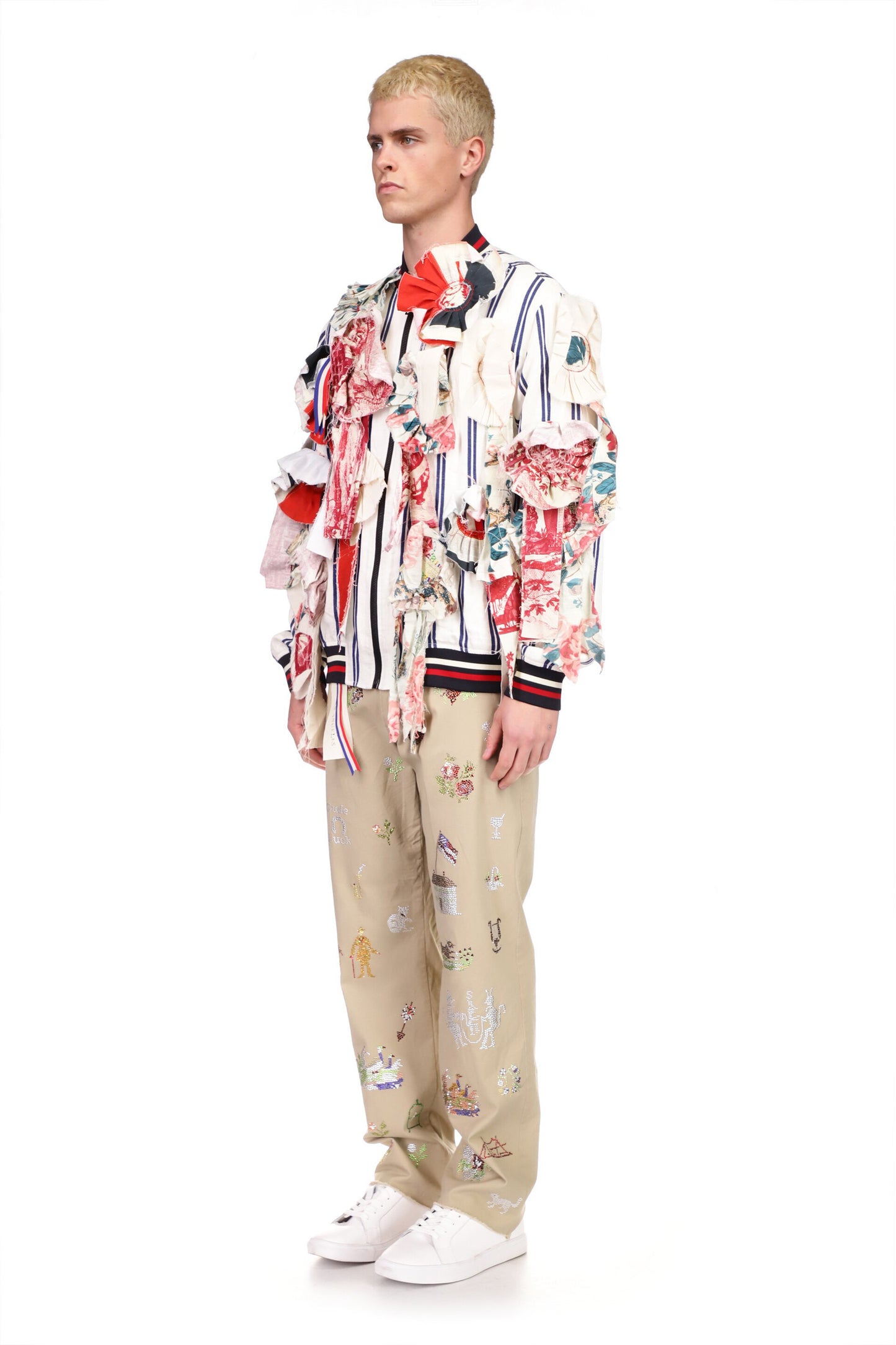 Vintage French Ticking Stripe Bomber with Ribbons - Men's Jackets & Coats - Libertine