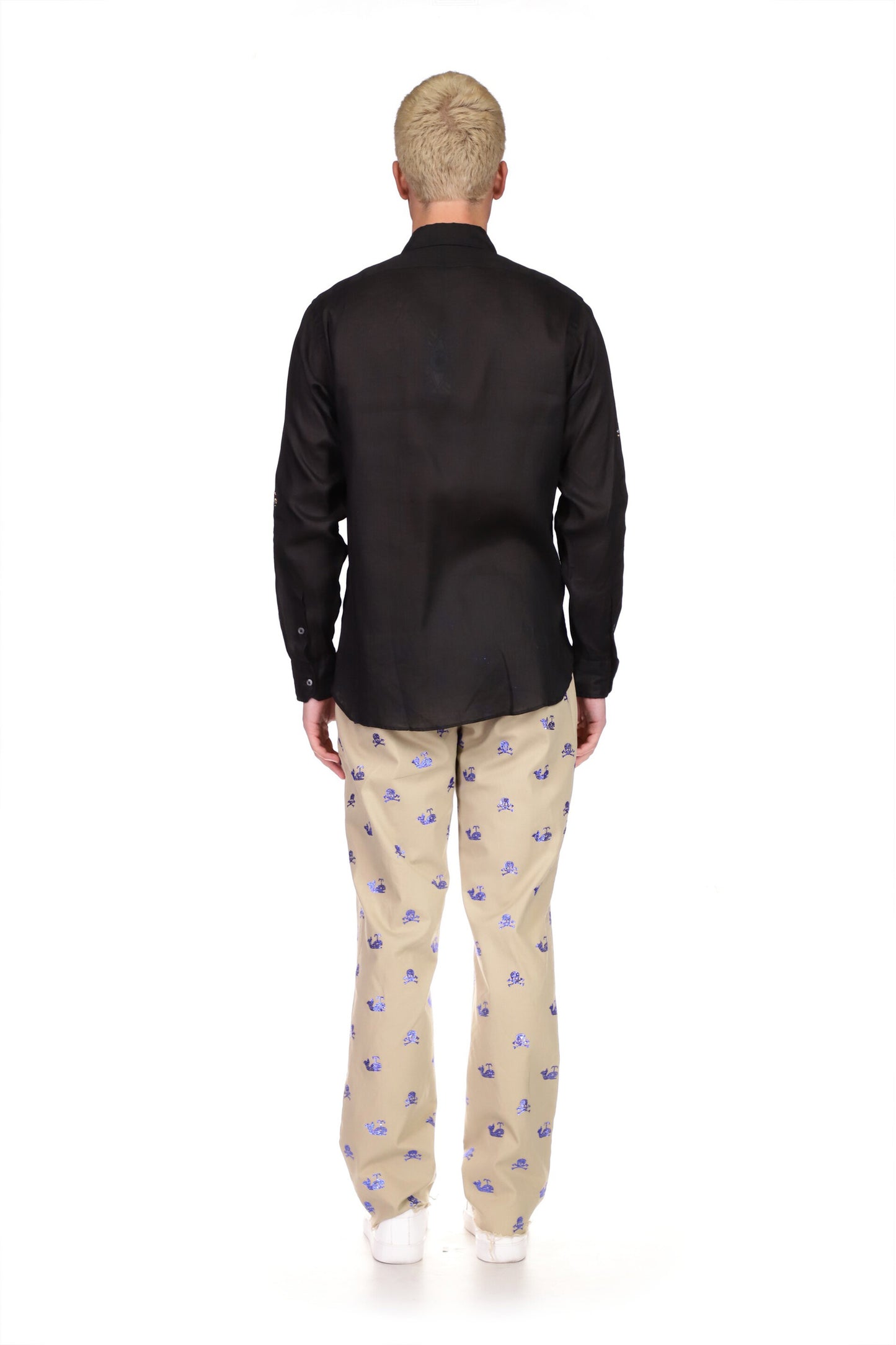 SKULLS AND WHALES CLASSIC SHIRT IN BLACK LINEN - Men's Tops - Libertine