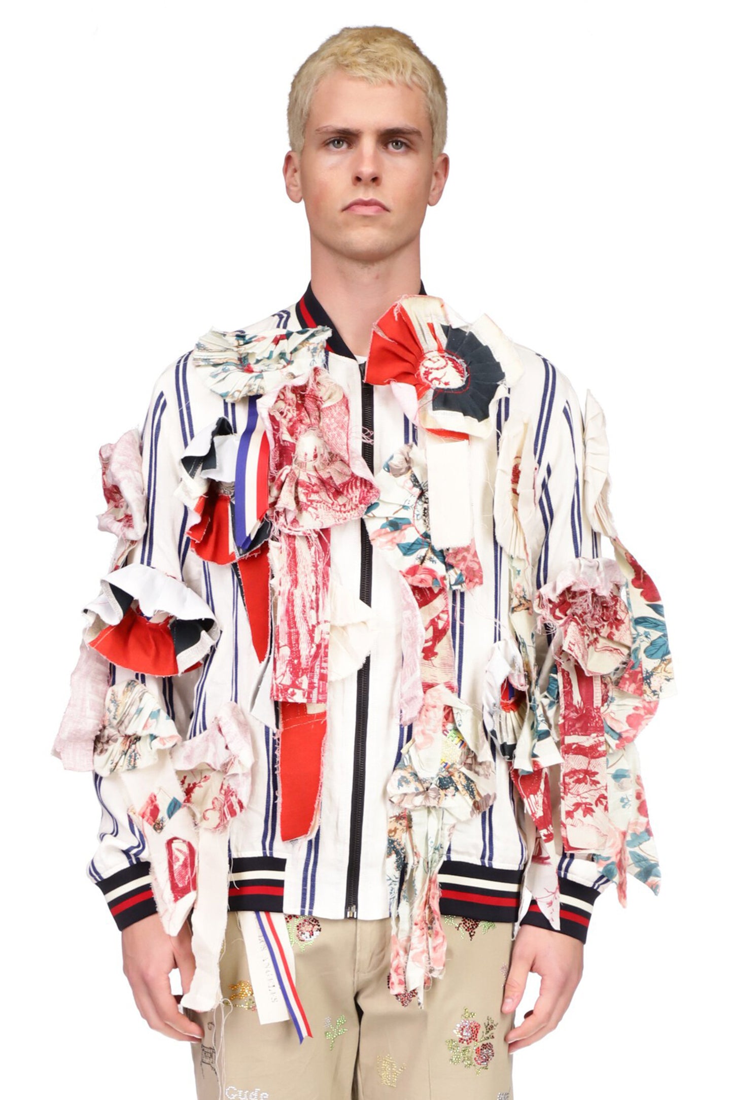 Vintage French Ticking Stripe Bomber with Ribbons - Men's Jackets & Coats - Libertine