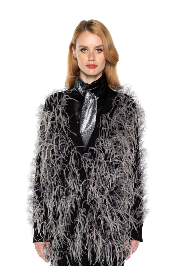 'WHAM BAM' GREY FEATHERY CARDIGAN -  - Libertine