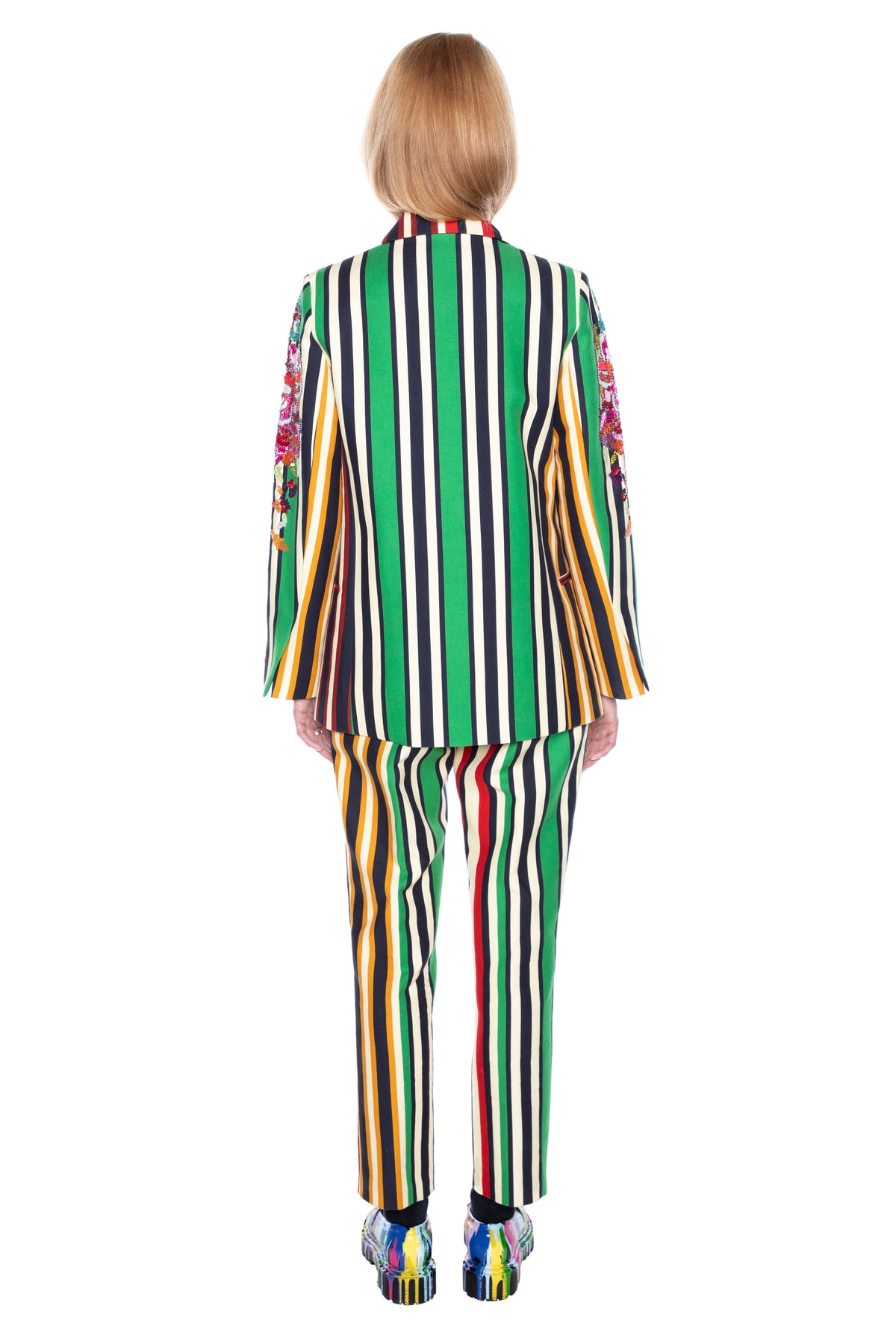 'EMBROIDERED ETON STRIPE' DOUBLE BREASTED BLAZER W/ EMBELLISHED SLEEVES -  - Libertine