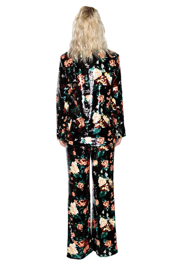 'EMMA BLACK SEQUIN FLORAL' DOUBLE BREASTED BLAZER -  - Libertine