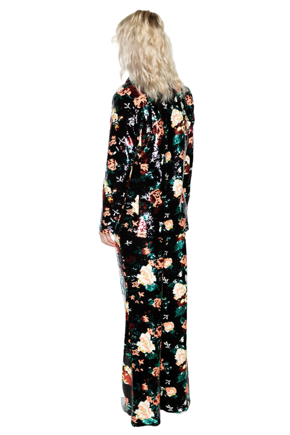 'EMMA BLACK SEQUIN FLORAL' WIDE LEG PANTS -  - Libertine