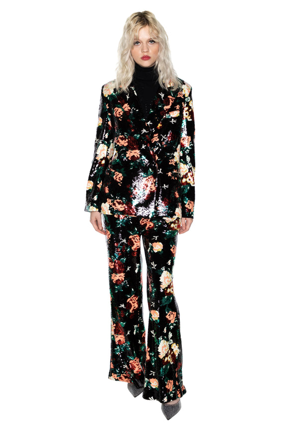 'EMMA BLACK SEQUIN FLORAL' DOUBLE BREASTED BLAZER -  - Libertine