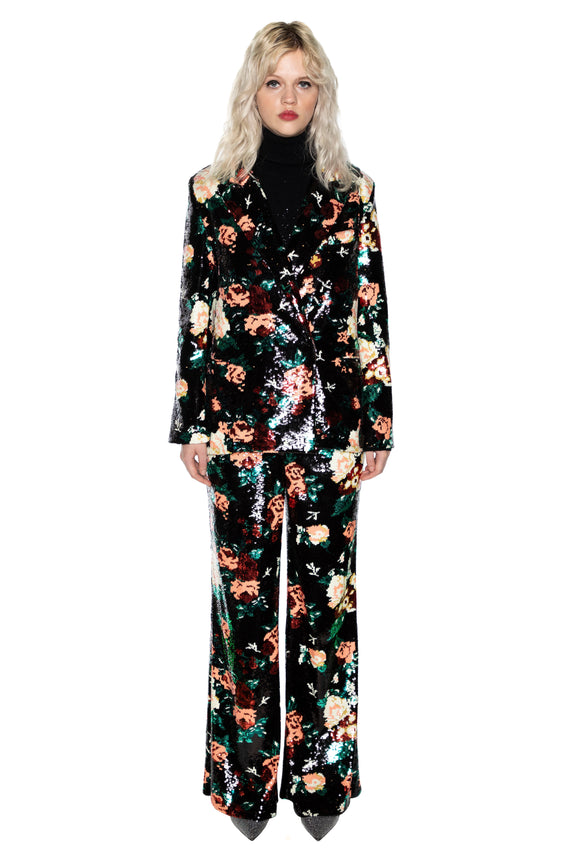 'EMMA BLACK SEQUIN FLORAL' DOUBLE BREASTED BLAZER -  - Libertine