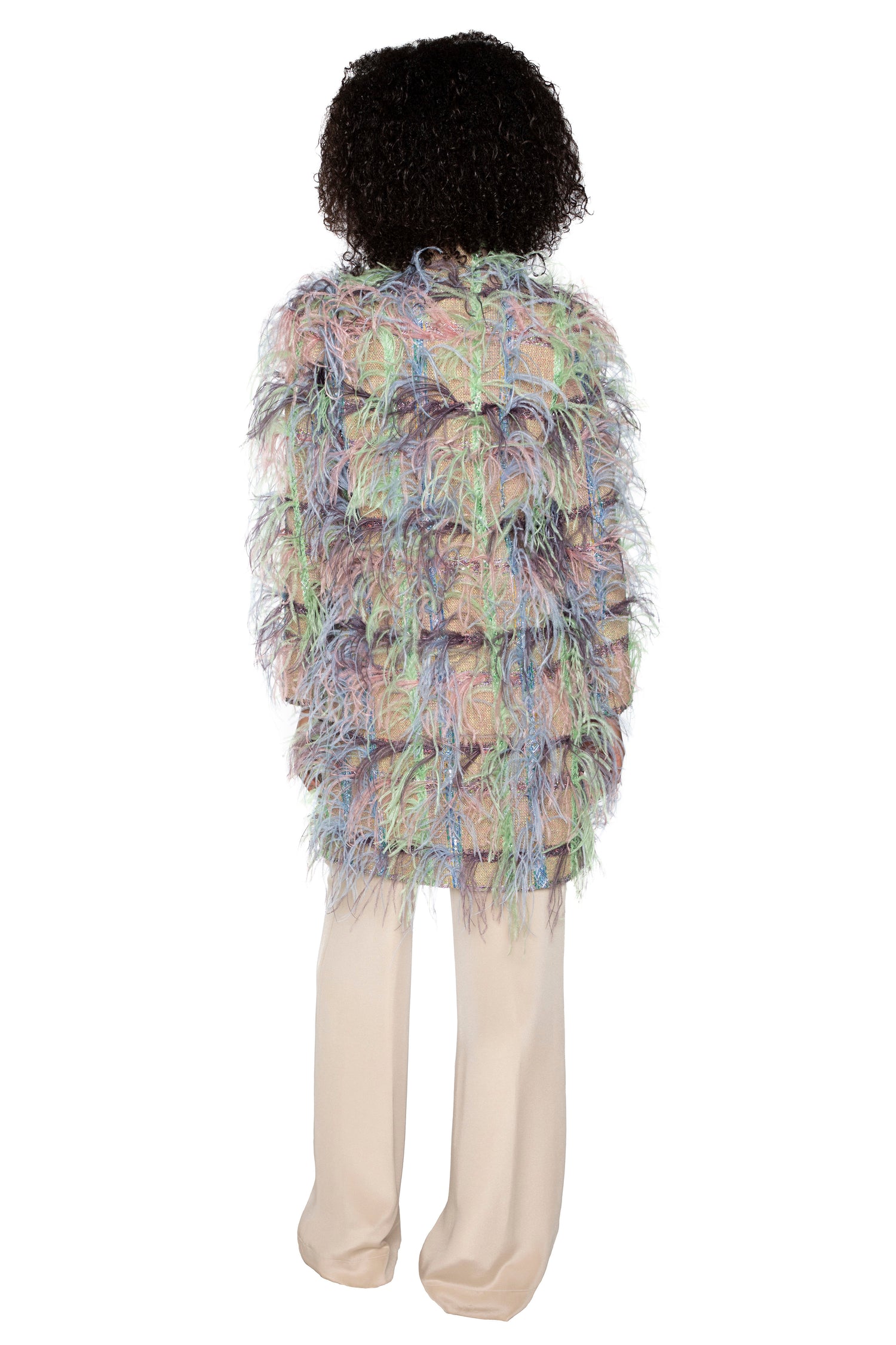'FAWN' BOUCLE DOUBLE BREASTED COAT WITH FEATHERS -  - Libertine