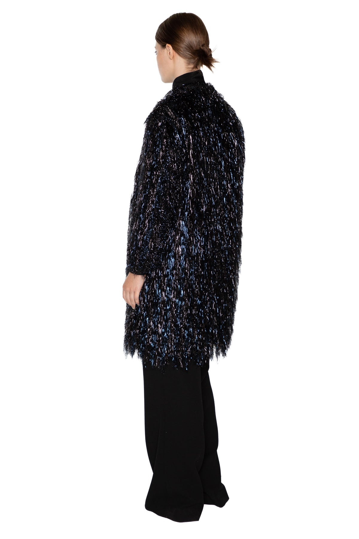 'GLAMOUR MONSTER' INKY BLACK OPEN LAPEL COAT - COATS - Libertine