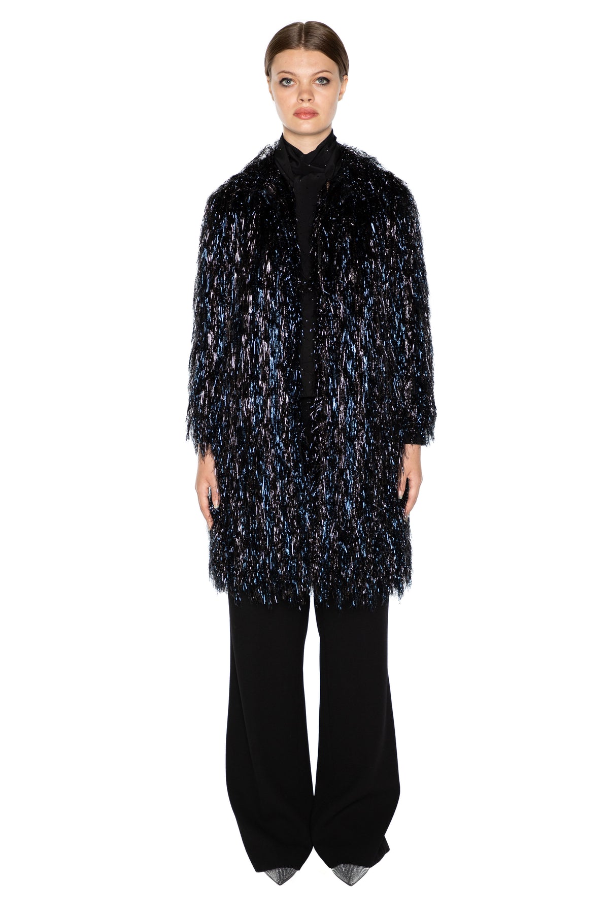 'GLAMOUR MONSTER' INKY BLACK OPEN LAPEL COAT - COATS - Libertine