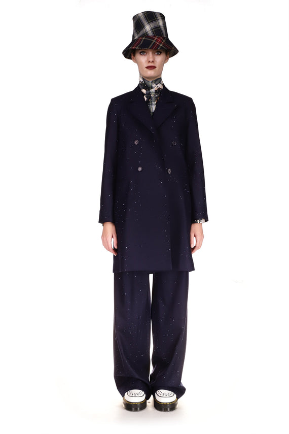 'STARDUST' NAVY LONG DOUBLE BREASTED JACKET - JACKETS - Libertine