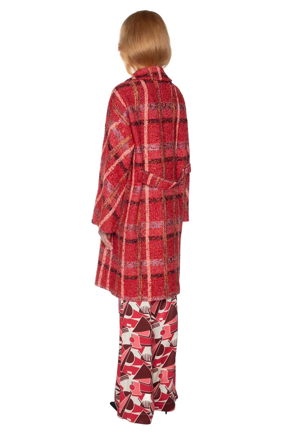 'RED BOUCLE HEAVY STARDUST' L/S PATCH POCKET COAT W/ CRYSTALS -  - Libertine