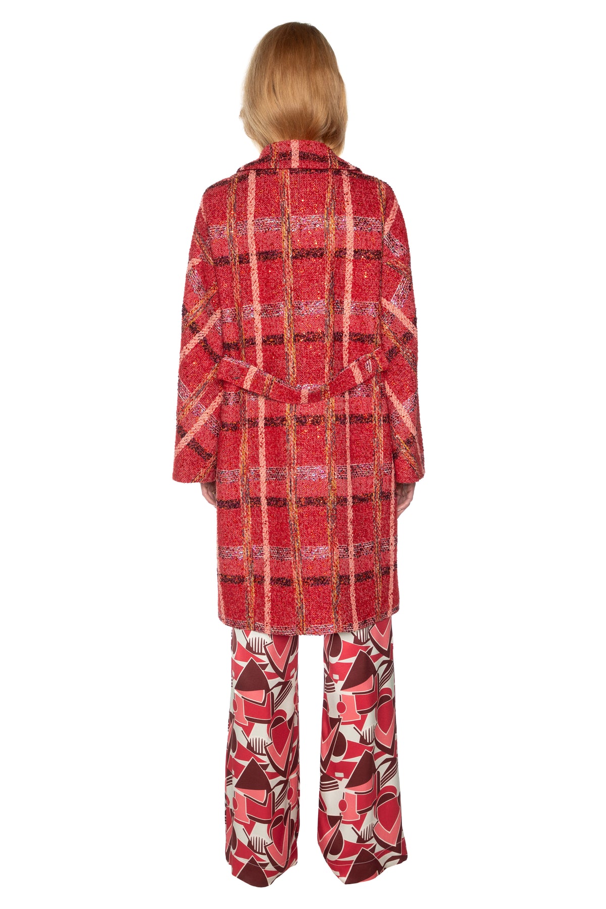 'RED BOUCLE HEAVY STARDUST' L/S PATCH POCKET COAT W/ CRYSTALS -  - Libertine