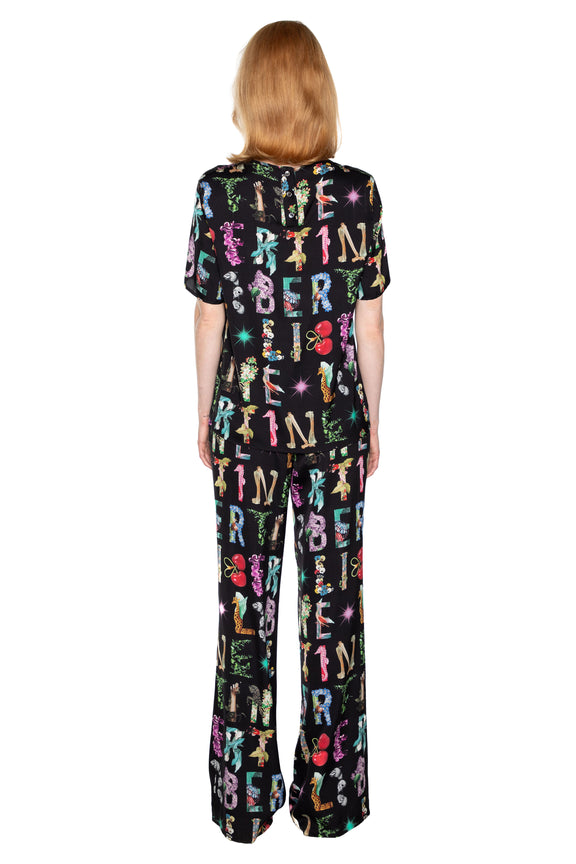 'DECO LETTERS' SLIM AARONS PANTS SIDE ZIP -  - Libertine