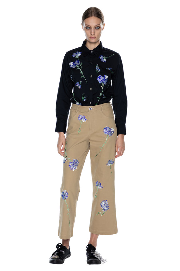 'CECIL BEATON BLUE CARNATION' CROPPED WIDE LEG PANT - PANTS - Libertine