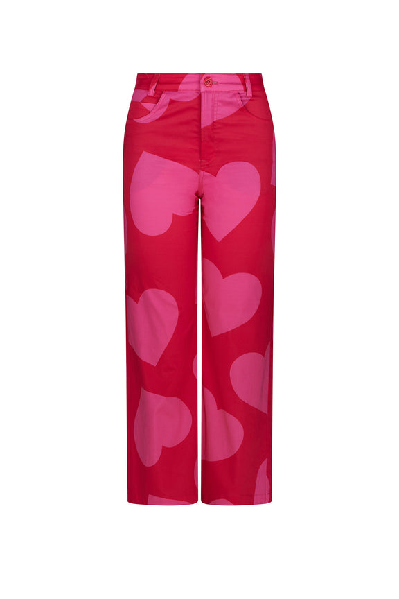 'PINKY RED HEARTS' CROPPED WIDE LEG PANT -  - Libertine