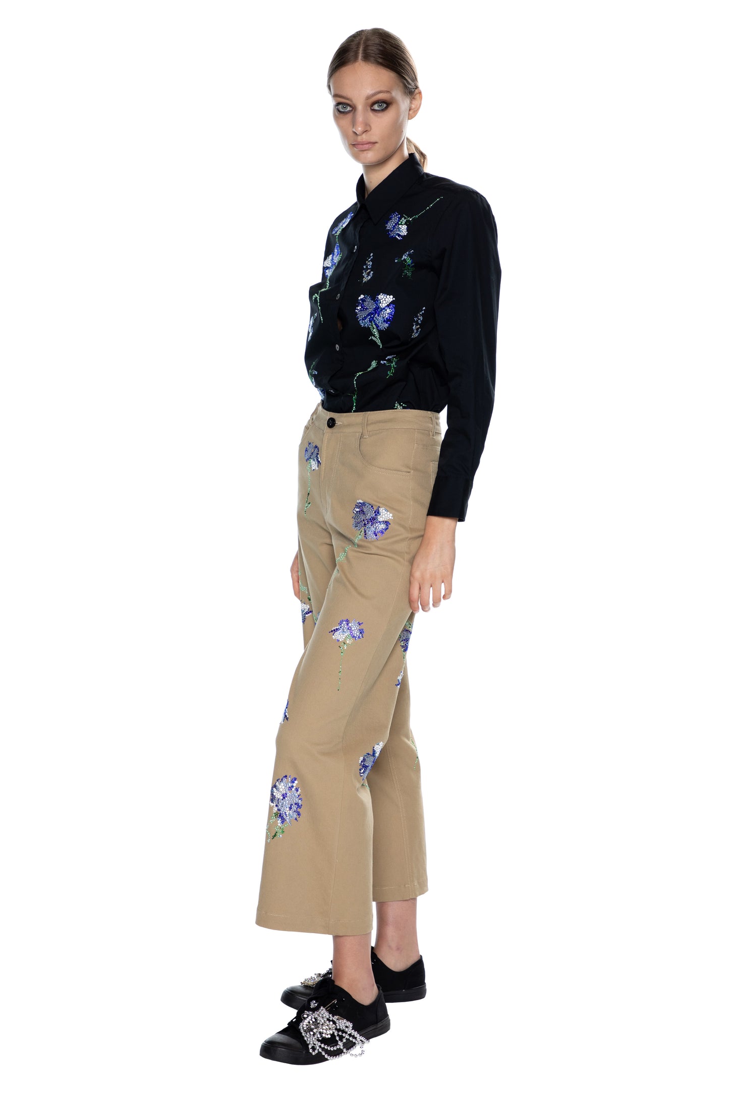 'CECIL BEATON BLUE CARNATION' CROPPED WIDE LEG PANT - PANTS - Libertine