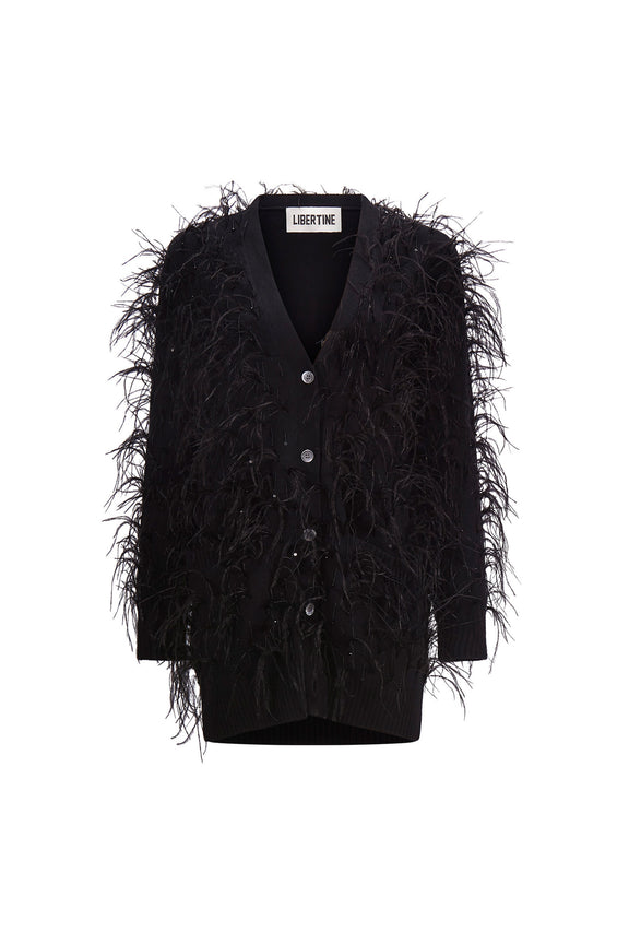 'WHAM BAM' BLACK FEATHERY CARDIGAN -  - Libertine