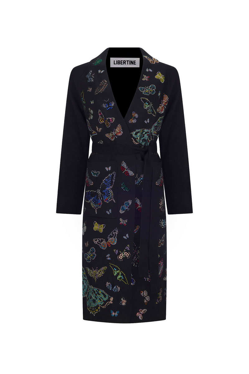 'MILLIONS OF BUTTERFLIES' SLIM BELTED CARDIGAN - - Libertine