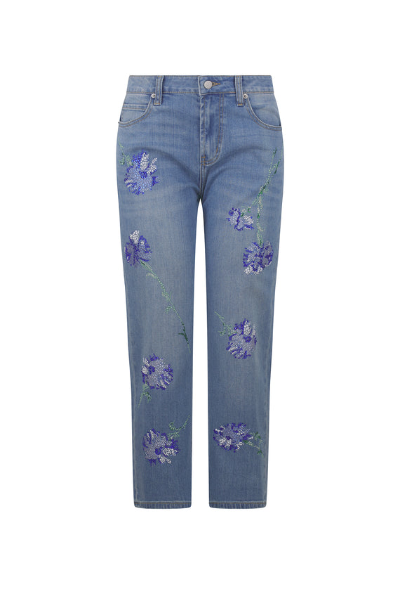 'CECIL BEATON BLUE CARNATION' CRYSTAL BOYFRIEND JEAN - PANTS - Libertine