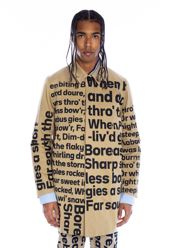 SILK SCREENED 'ROBERT BURNS' MEN'S MAC COAT - COATS - Libertine