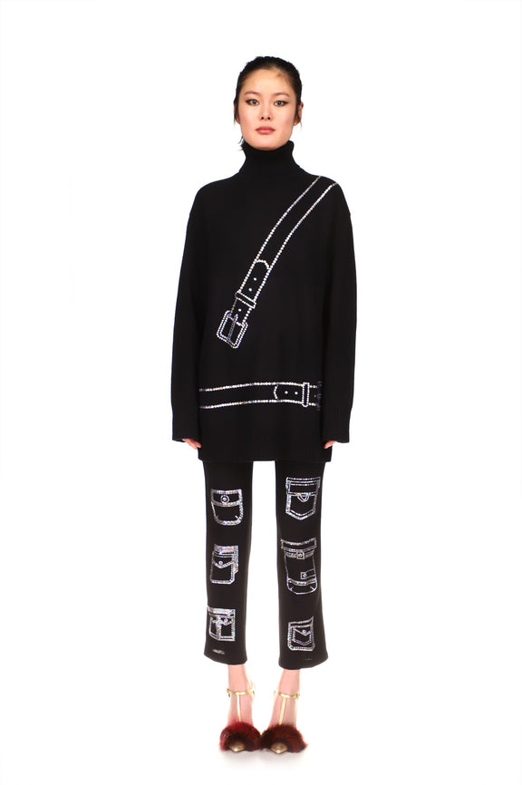 CRYSTAL 'BONDAGE' CASHMERE TURTLENECK SWEATER - SWEATERS - Libertine