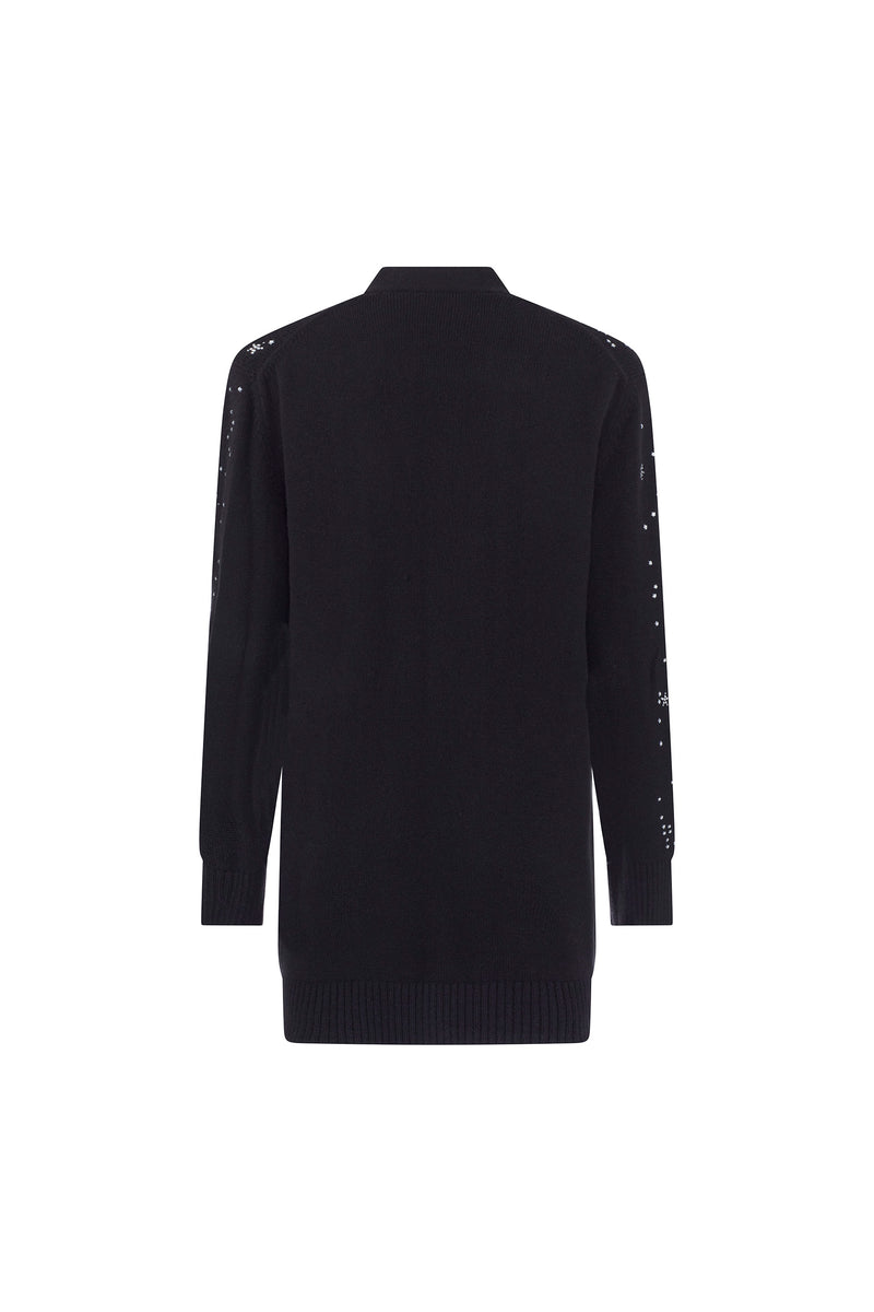 CRYSTAL 'LONGFELLOW'S LIGHT OF STARS' BLACK CASHMERE LONG CARDIGAN - CARDIGANS - Libertine
