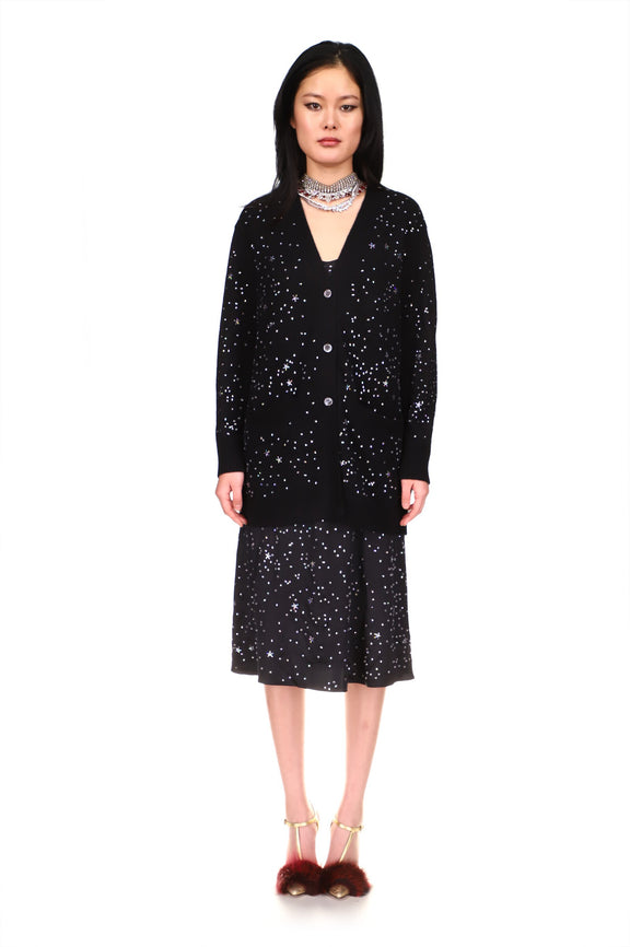 CRYSTAL 'LONGFELLOW'S LIGHT OF STARS' BLACK CASHMERE LONG CARDIGAN - CARDIGANS - Libertine