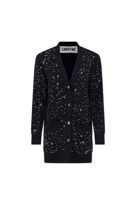 CRYSTAL 'LONGFELLOW'S LIGHT OF STARS' BLACK CASHMERE LONG CARDIGAN - CARDIGANS - Libertine - Main image