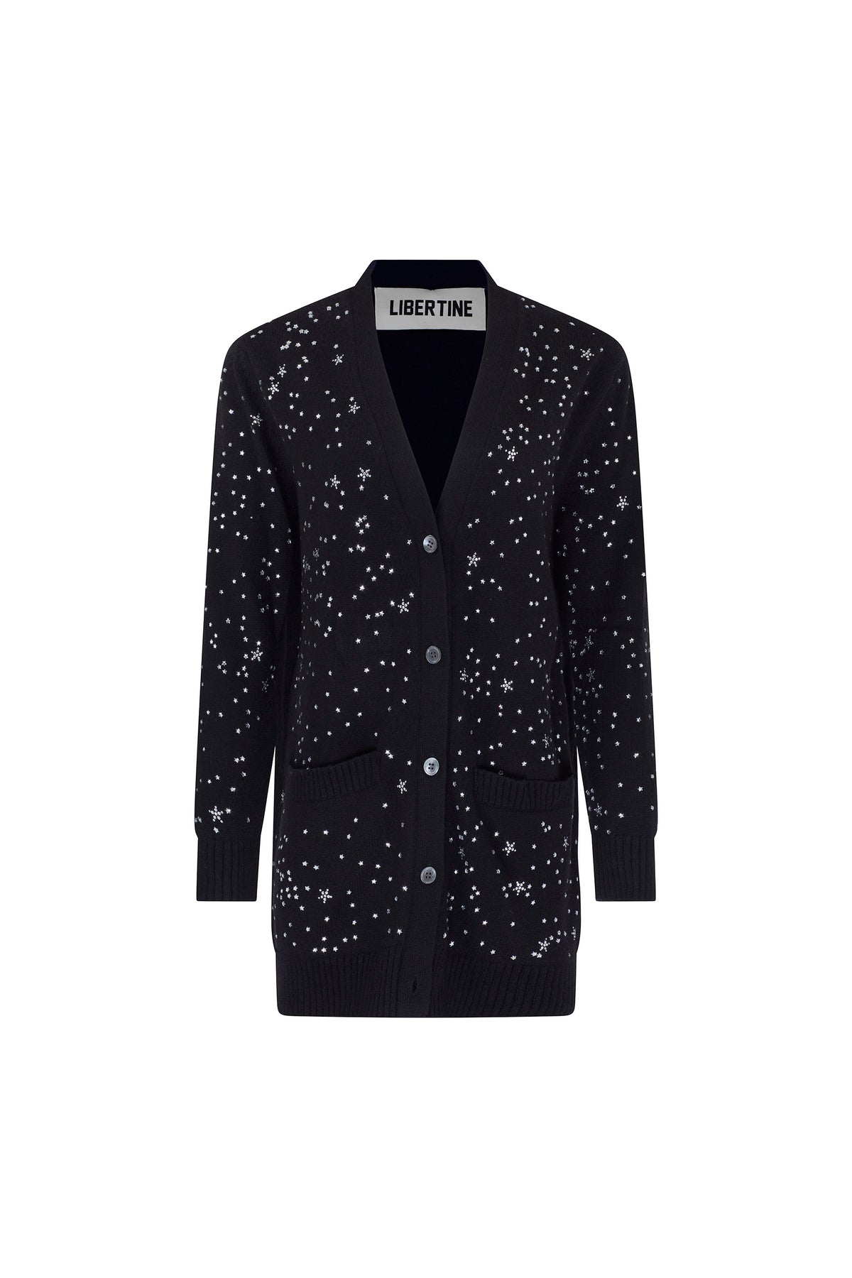 CRYSTAL 'LONGFELLOW'S LIGHT OF STARS' BLACK CASHMERE LONG CARDIGAN - CARDIGANS - Libertine